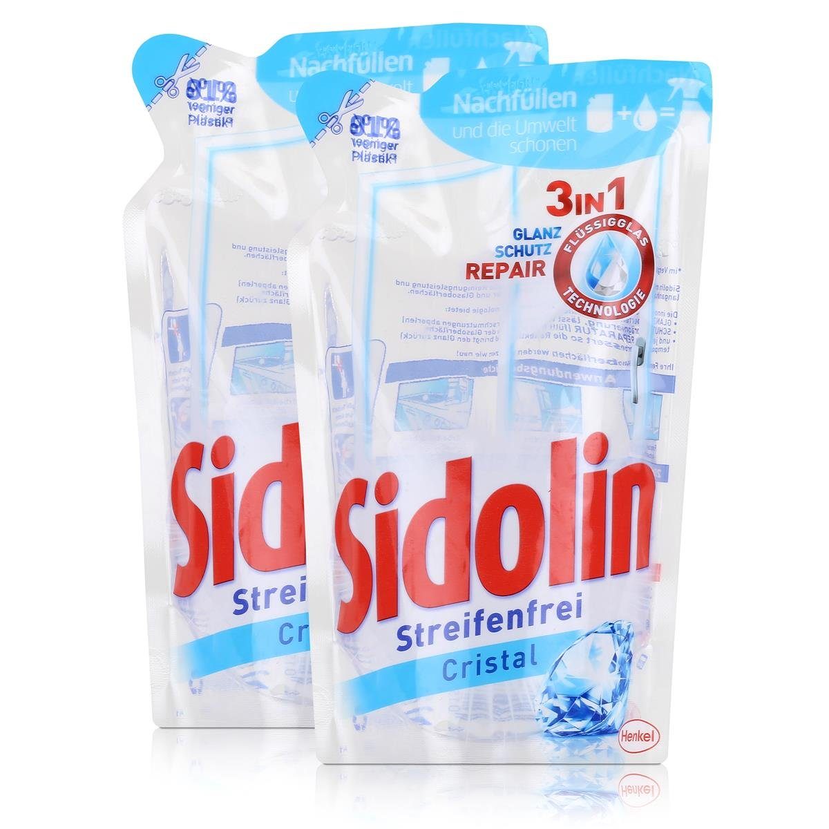 SIDOLIN Sidolin Streifenfrei Cristal Nachfüller 250ml - Glasreiniger (2er Pack Glasreiniger