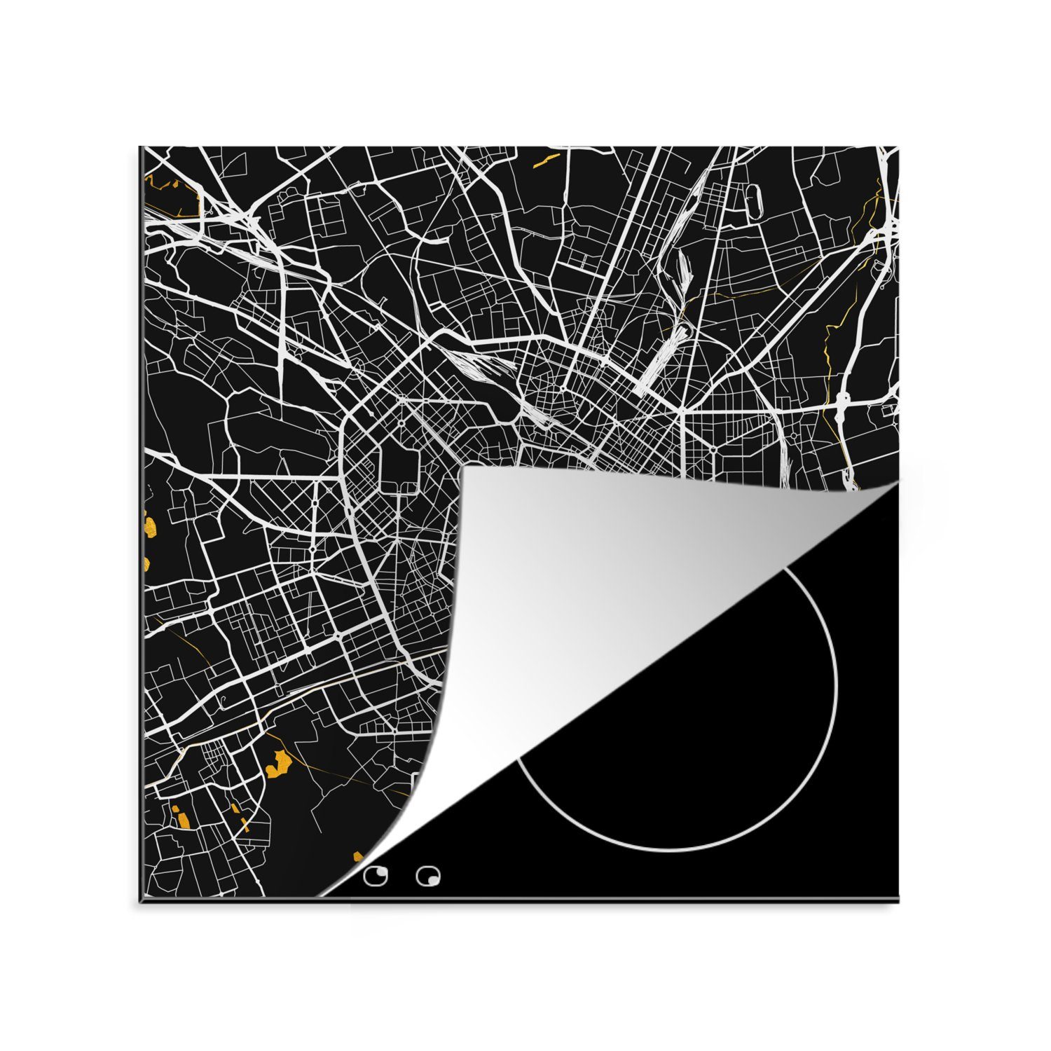 MuchoWow Herdblende-/Abdeckplatte Mailand - Stadtplan - Gold - Karte, Vinyl, (1 tlg), 78x78 cm, Ceranfeldabdeckung, Arbeitsplatte für küche