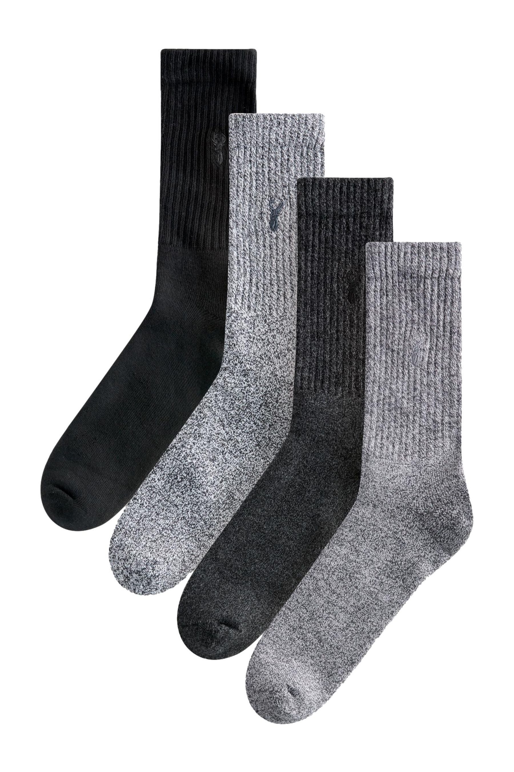 Basicsocken Dicke Socken mit Hirsch-Stickerei, 4er-Pack