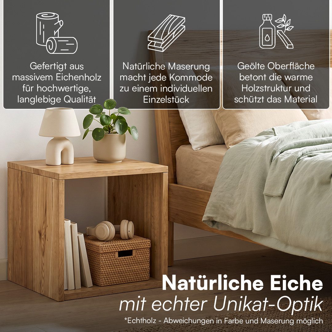 skølm Nachttisch Floki aus Eiche Massivholz (1-St), Nachtschrank offen, 40x40x40 cm – Bild 3 von 5
