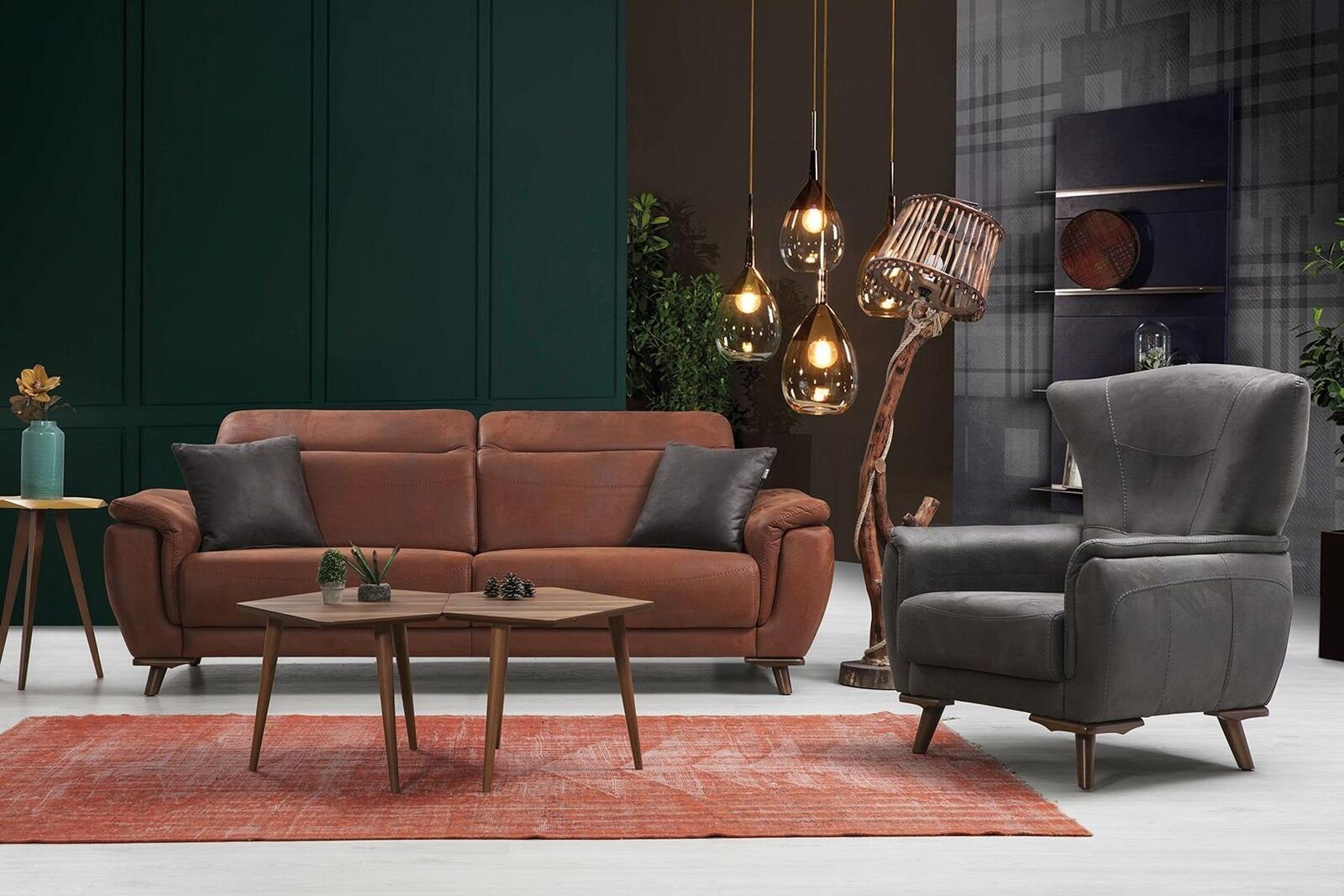 Made Luxus, JVmoebel Set Modern Sessel Dreisitzer Sessel), Wohnzimmer + Wohnzimmer-Set Sofa Couch Nur in Sofa 3 Europa (3-St., Sitzer 2x