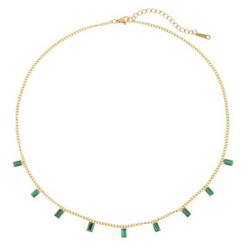 Made by Nami Kette mit Anhänger Goldene Edelstahl Halskette Damen mit Smaragdgrünen Edelsteinen, Geburtstagsgeschenk für Frauen Wasserfest 40 + 5 cm Länge