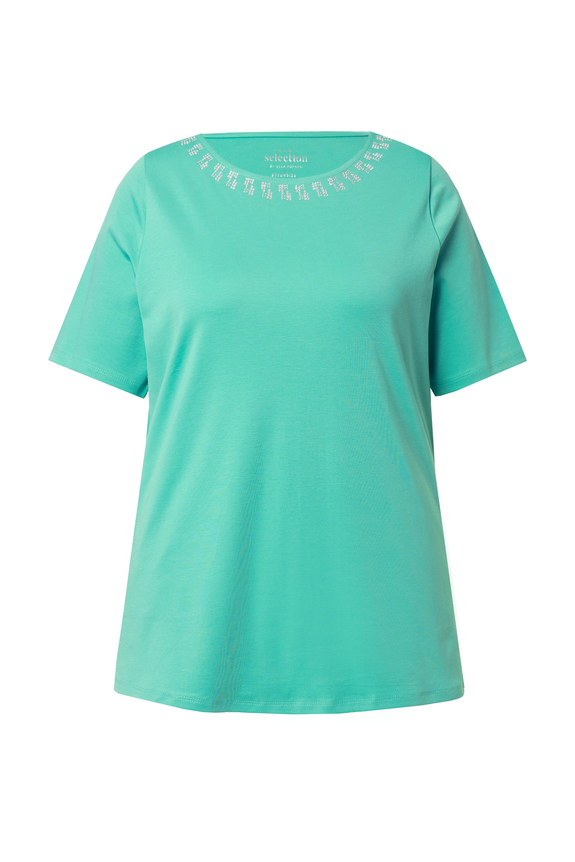 Ulla Popken T-Shirt Pima Cotton Shirt A-Linie Ziersteine Halbarm günstig online kaufen