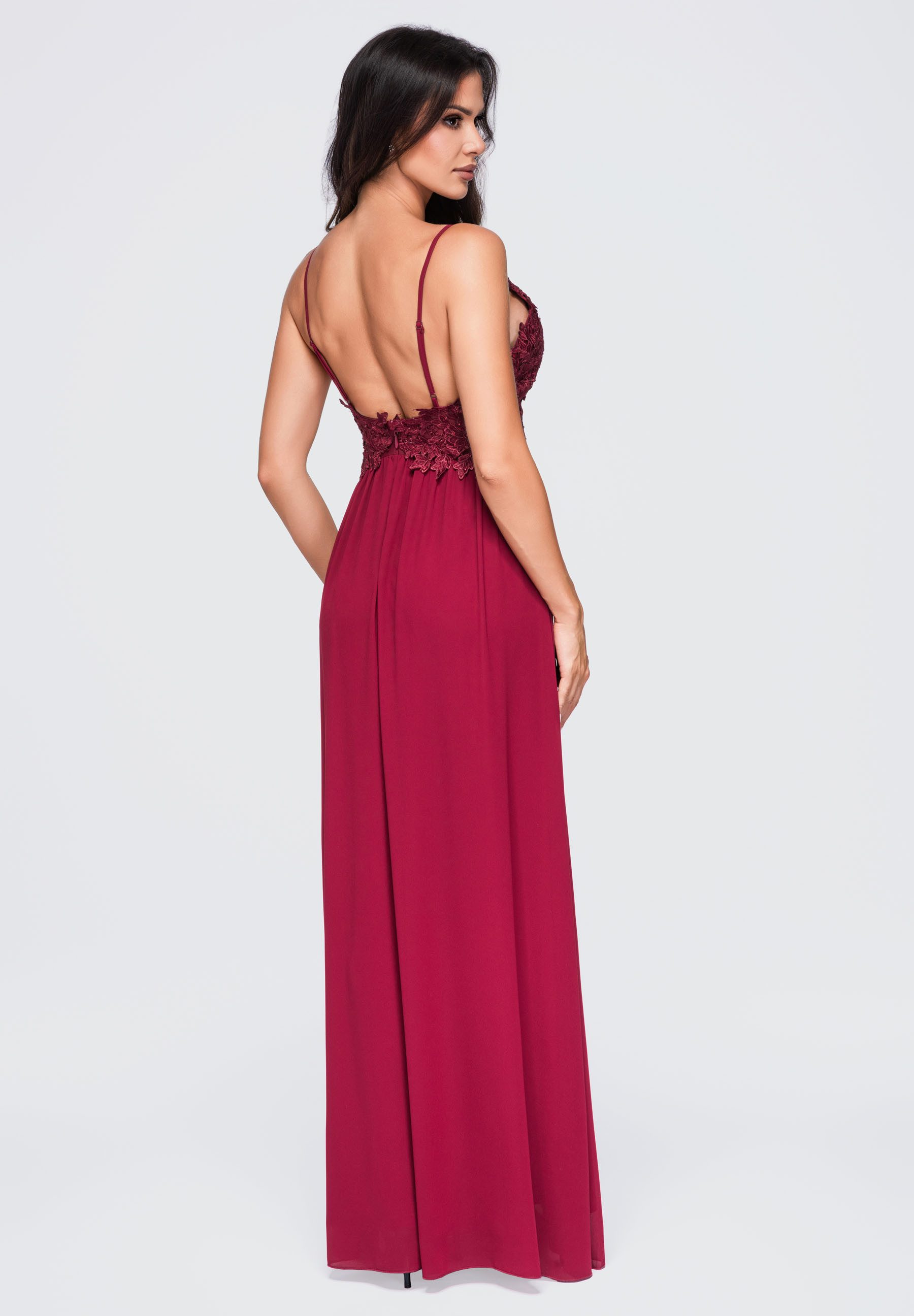 OMBRE Abendkleid Damen Abendkleid mit fließendem Schnitt Bordeaux S (kein Set, 1-tlg) Unterrock