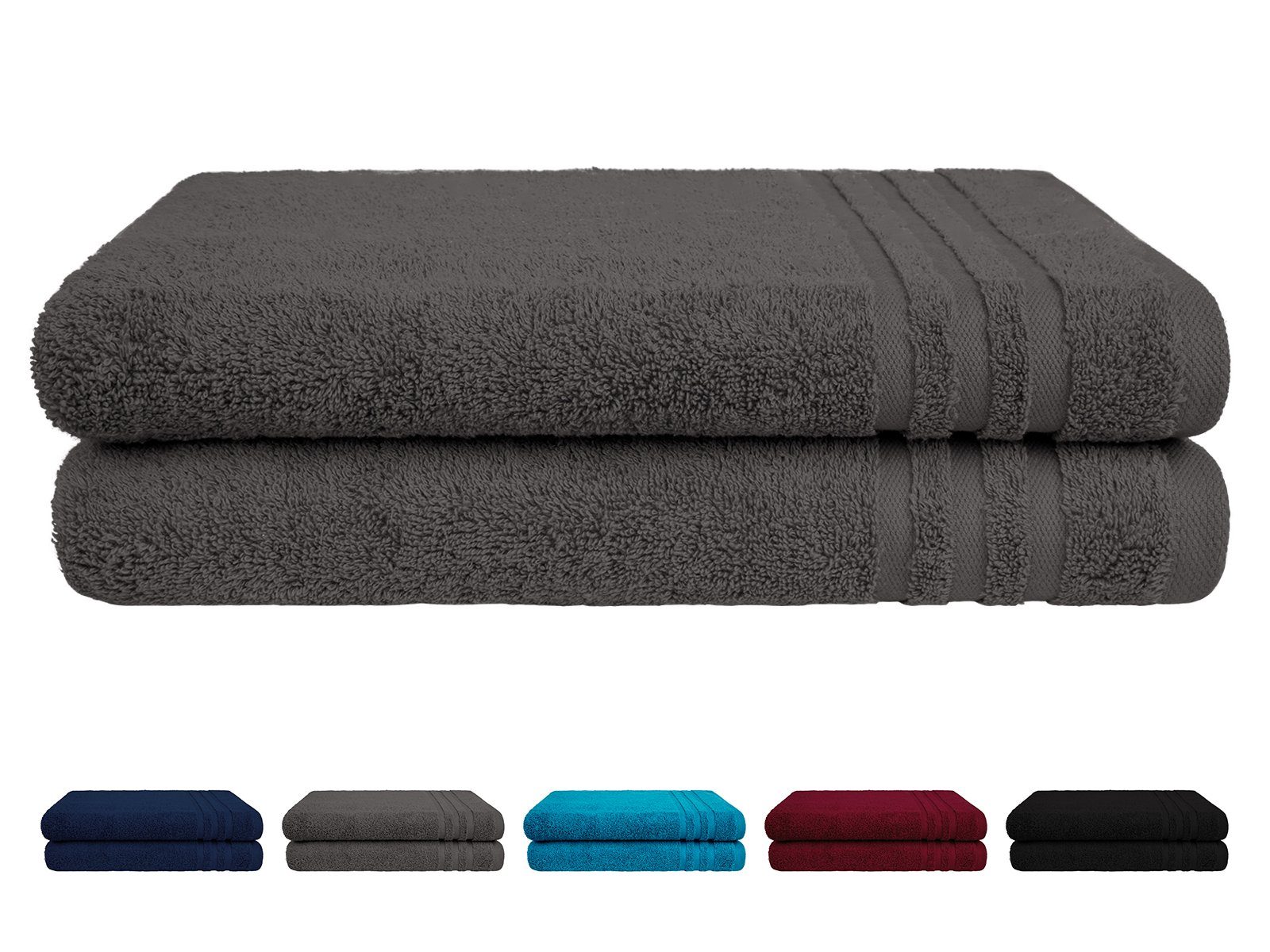 Rapp Badaustattung Handtuch Set Handtuch-Set anthrazit, Walkfrottee (Set, 2-St), Handtuch-Set in Uni Farben mit gestreifte Bordüre 100% Baumwolle