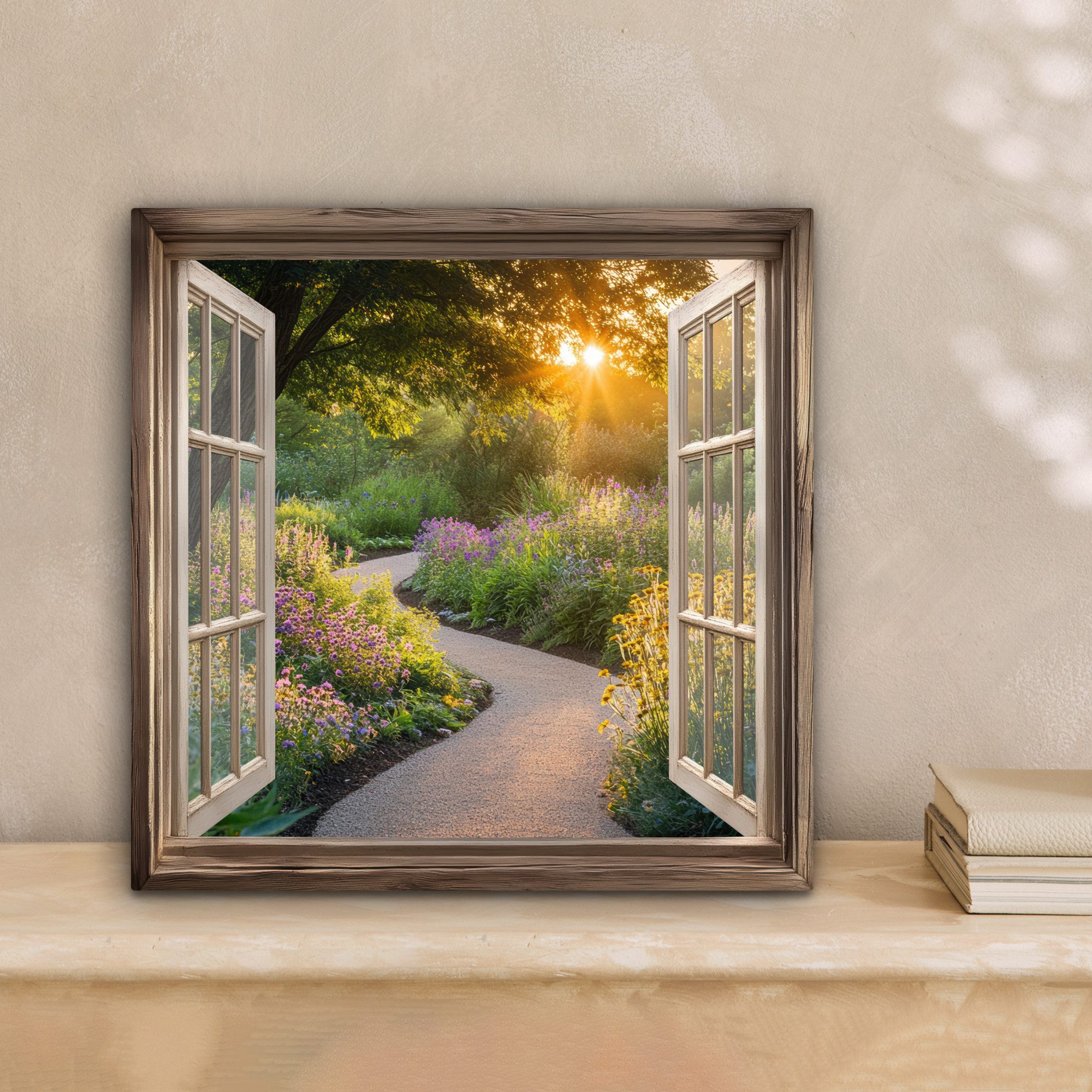 OneMillionCanvasses® Leinwandbild Aussicht - Blumen - Natur - Sonne - Weg, günstig online kaufen