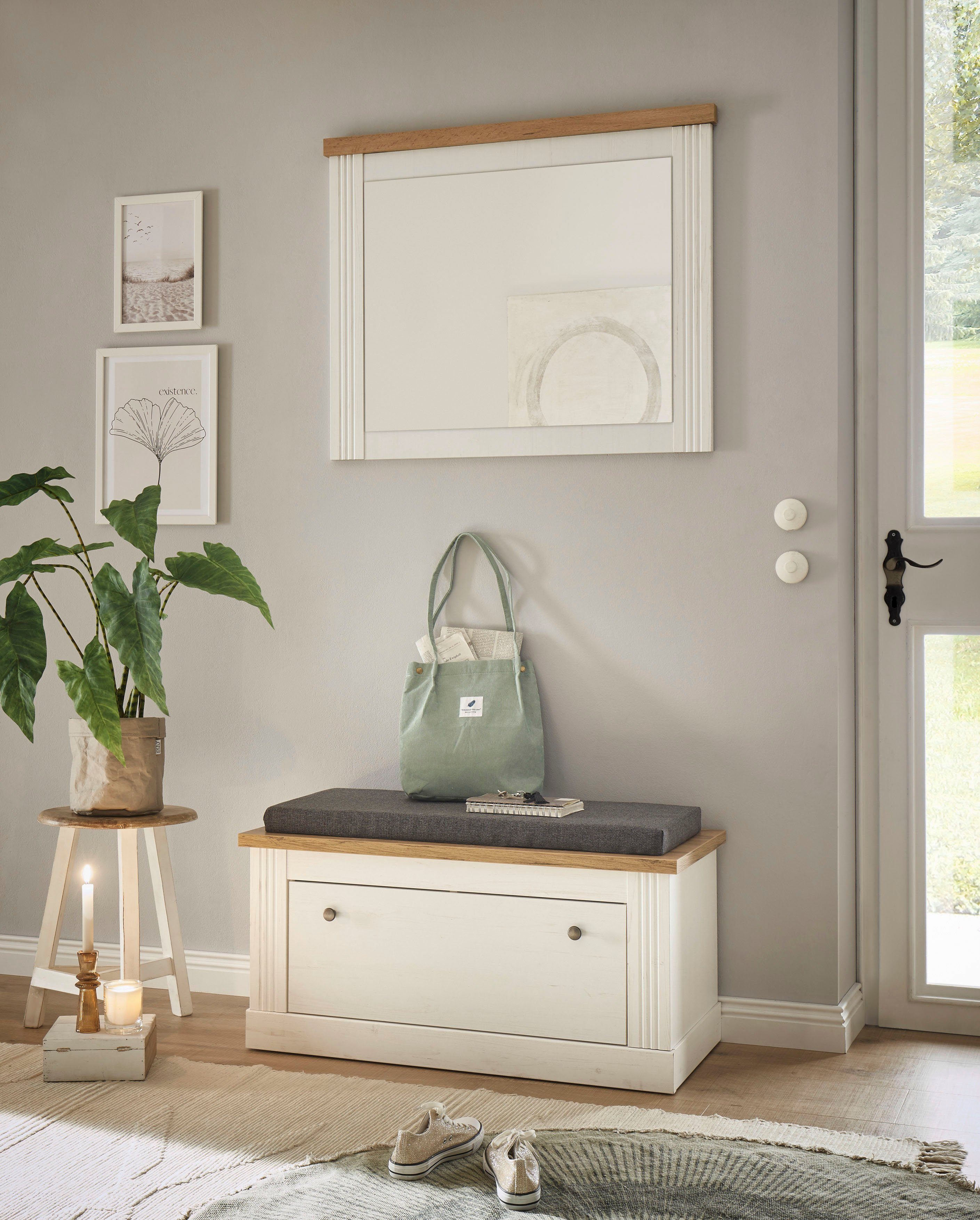 OTTO home Garderoben-Set Westminster, Garderobe im Landhausstil, Komplettset mit viel Stauraum, (2-St), enthält Schuhbank +Sitzkissen und Spiegel, in 2 Farben erhältlich