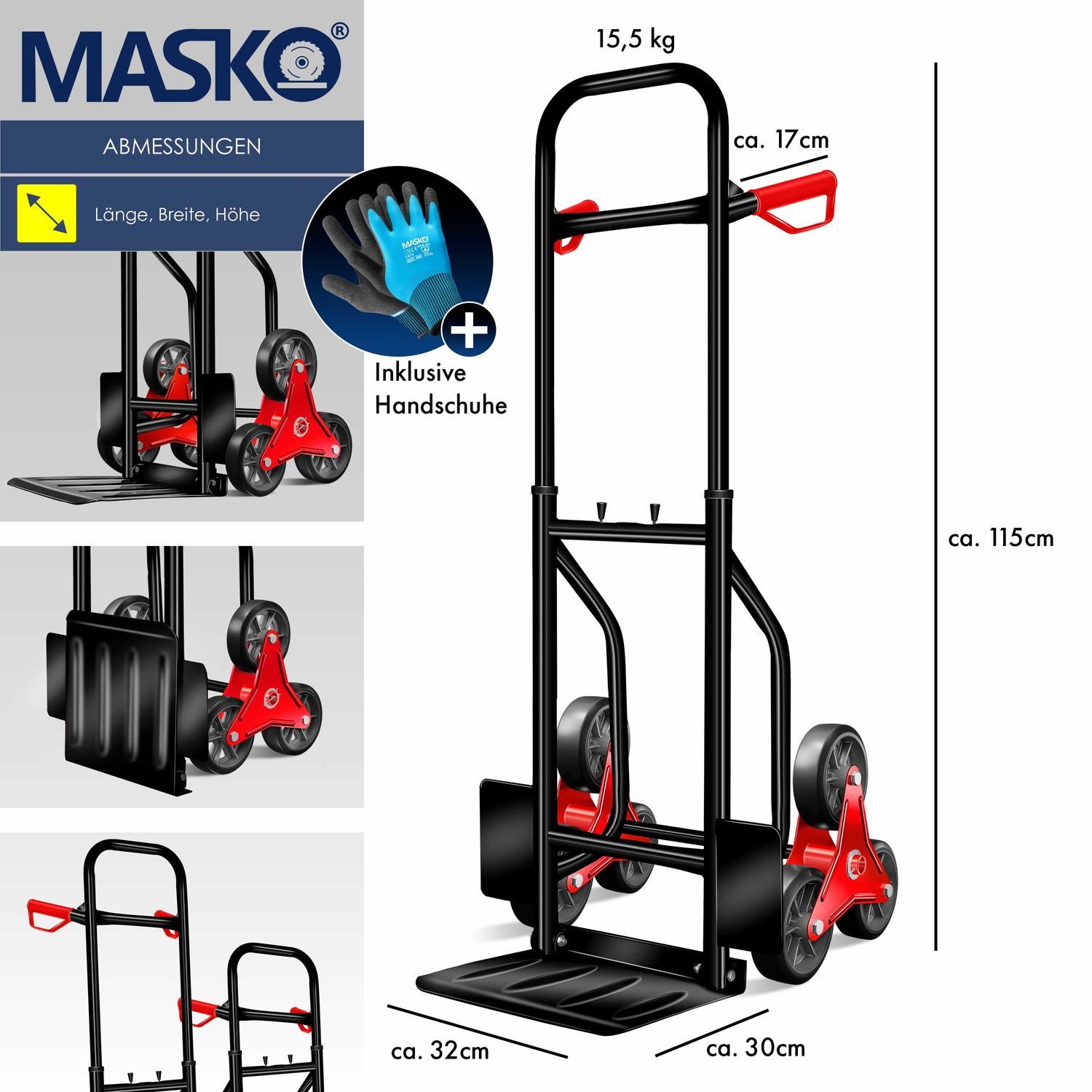 MASKO hand truck, stair climbing hand truck 200kg transport hand truck stair climber