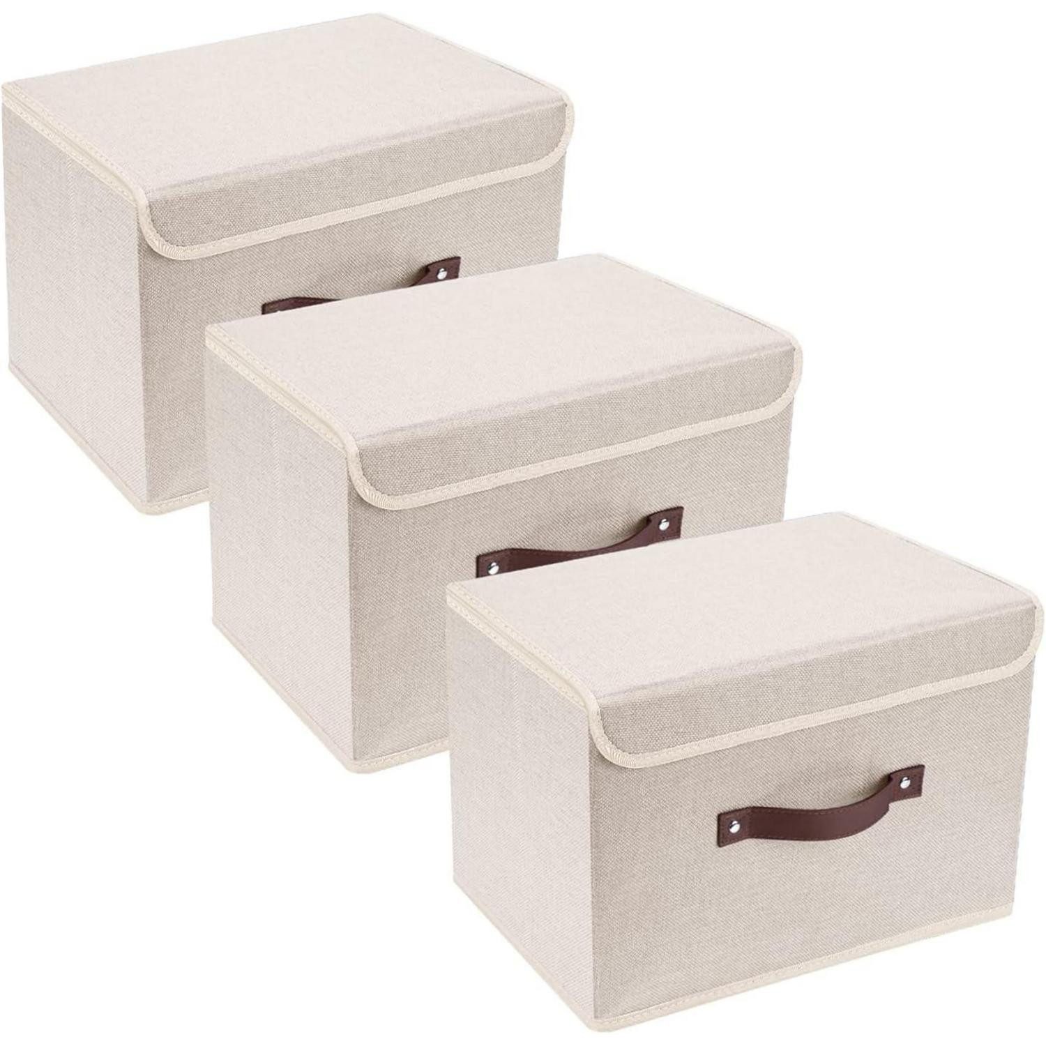 LuxusKollektion Faltbox Aufbewahrungsbox mit Deckel 3er Beige