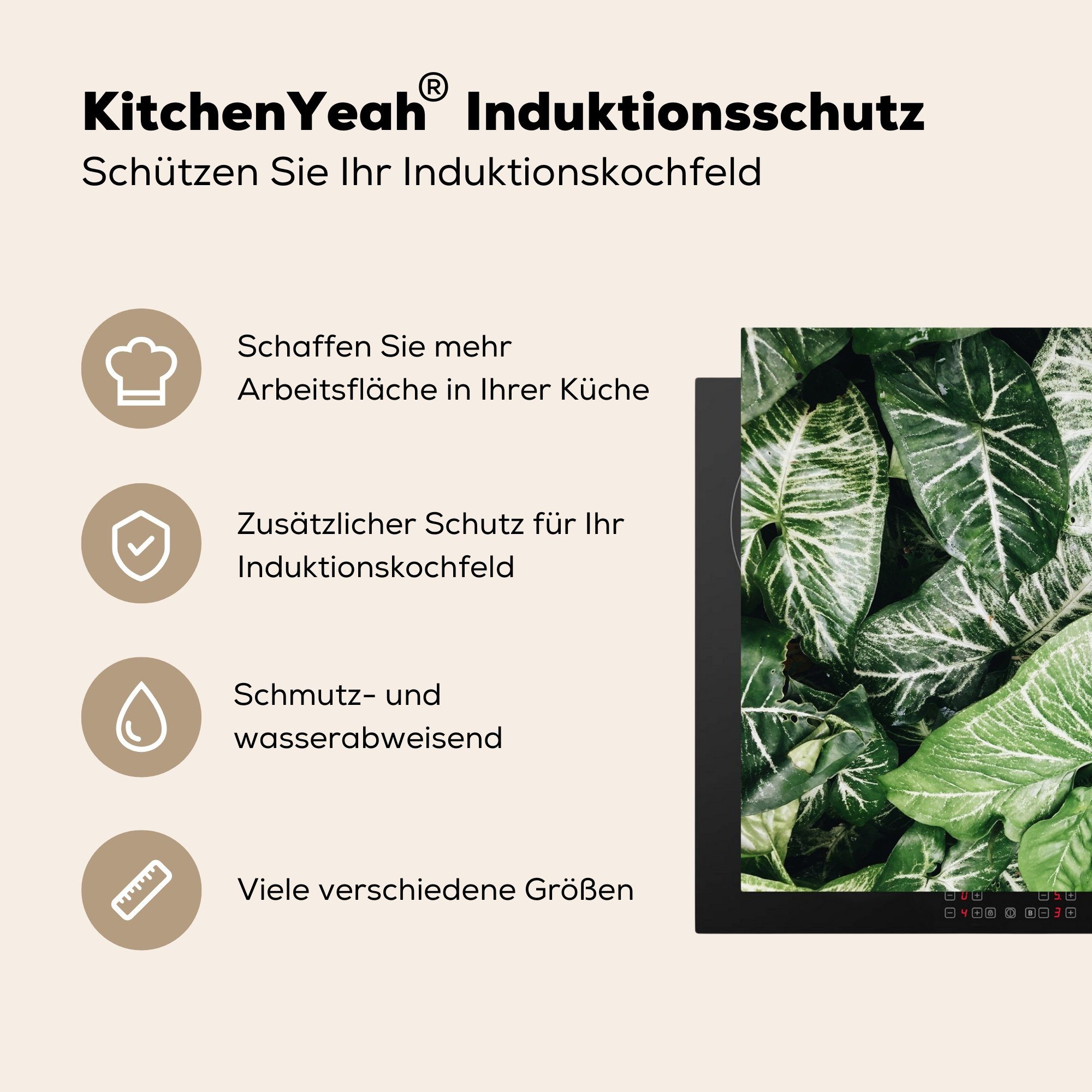 MuchoWow Herdblende-/Abdeckplatte Blätter - Pflanzen küche, Vinyl, tlg), cm, 81x52 die Natur, für - Induktionskochfeld Ceranfeldabdeckung Schutz (1