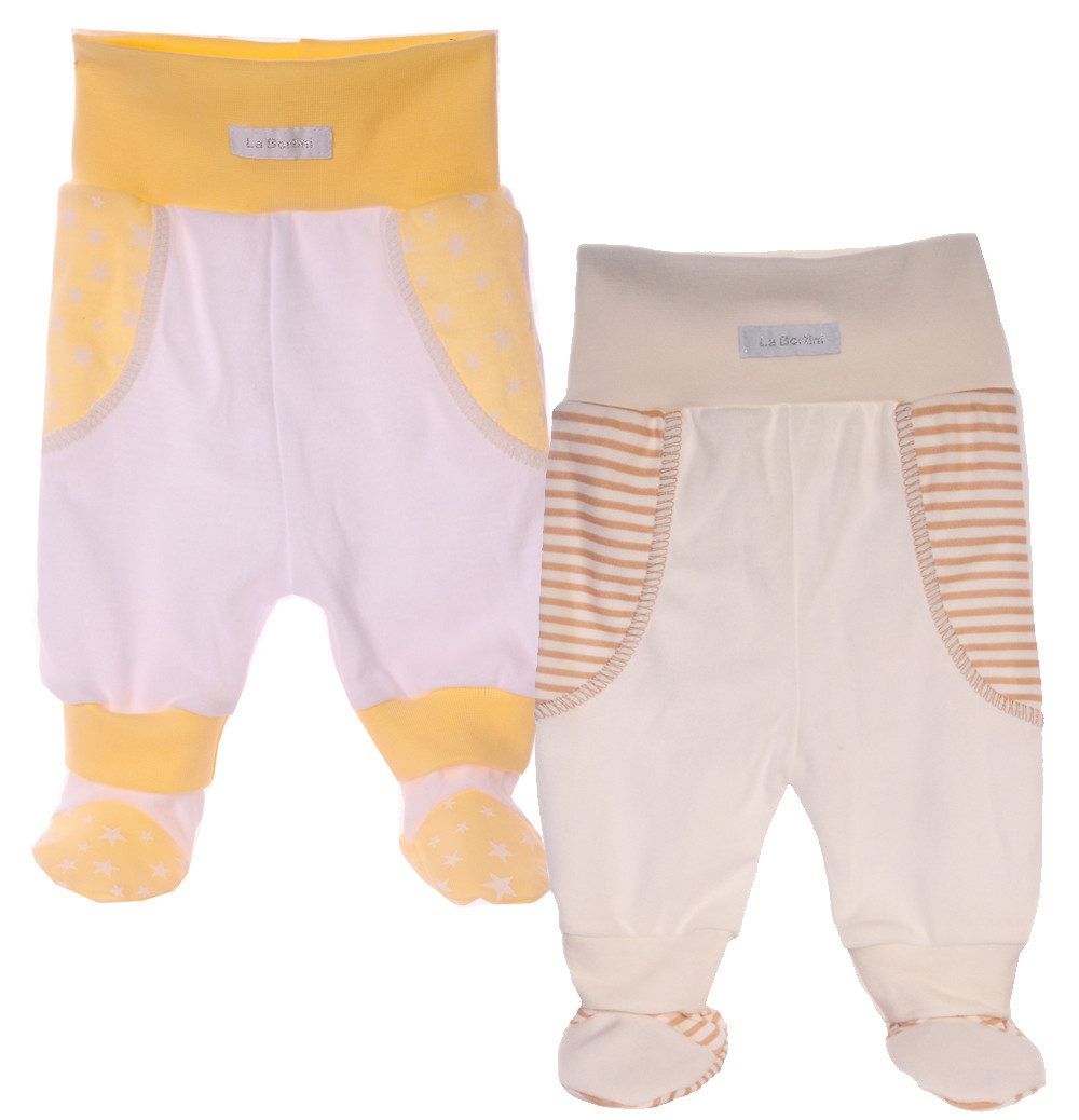 La Bortini Schlupfhose Baby Hose mit Fuß Strampler 2er Pack creme gelb aus Baumwolle, neutral, 44 50 56 62 68 74 80 86