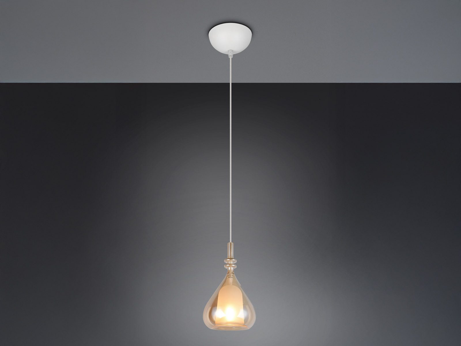 TRIO Leuchten LED Pendelleuchte mit Glas Lampenschirm Bernstein Ø 16cm, Dimmfunktion, LED wechselbar, warmweiß, klein-e Hängelampe einflammig hängend über Esstisch & Nachttisch Bett
