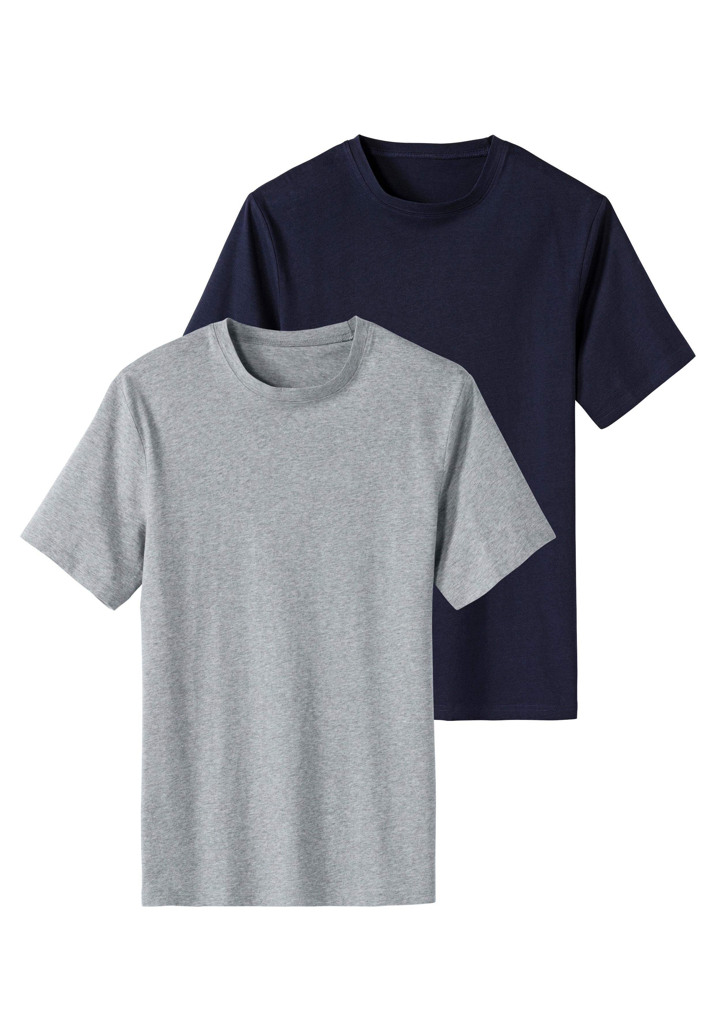 grau-meliert, in Basic Bench. (2er-Pack) T-Shirt uni Loungewear navy