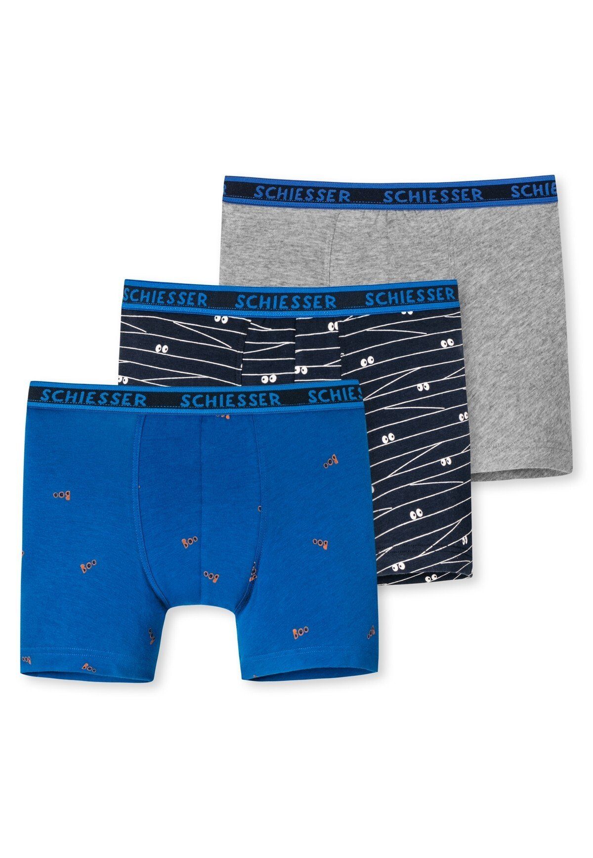 Unterhose, Schiesser Jungen Hip 3er Grau/Blau Shorts - Pack Shorts Boxer