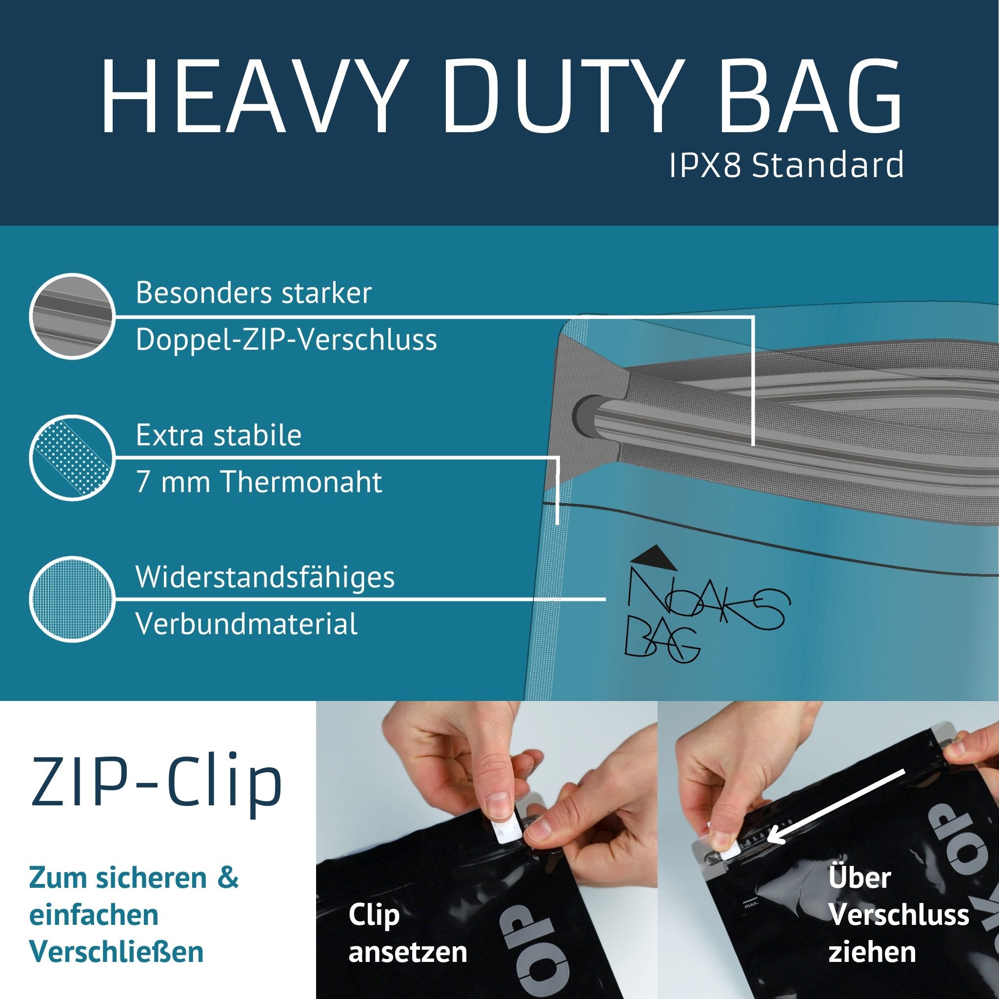 Noaks Aufbewahrungstasche Noaks Bag, das Original, 100 % geruchs- und wasserdicht, 5 Zip-Beutel, Dokumententasche, Reise Pack-Beutel Vakuum