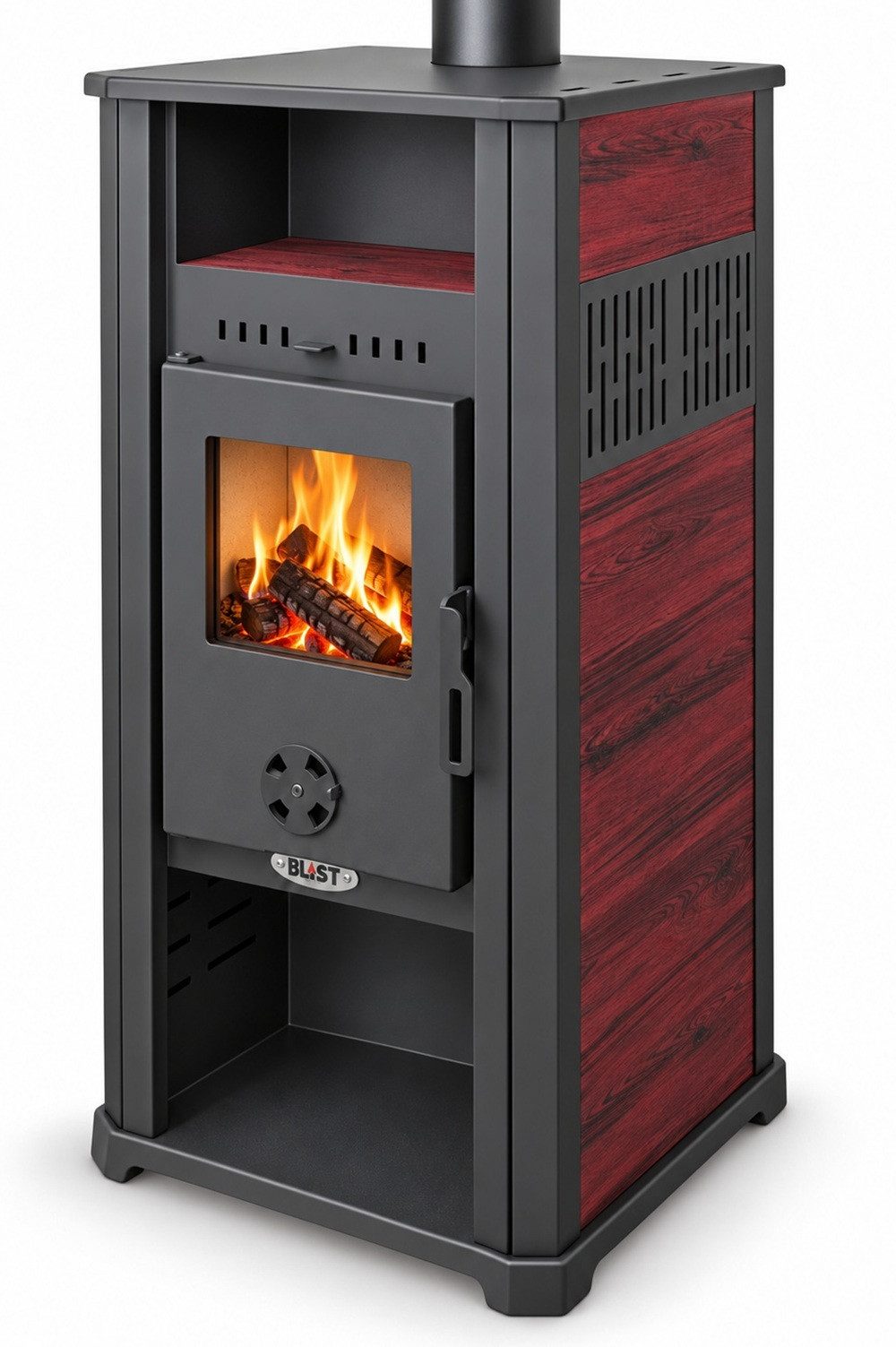 Blist Kaminofen Ambasador 5.0 bordeaux mit Keramikverkleidung, 7.9 kW