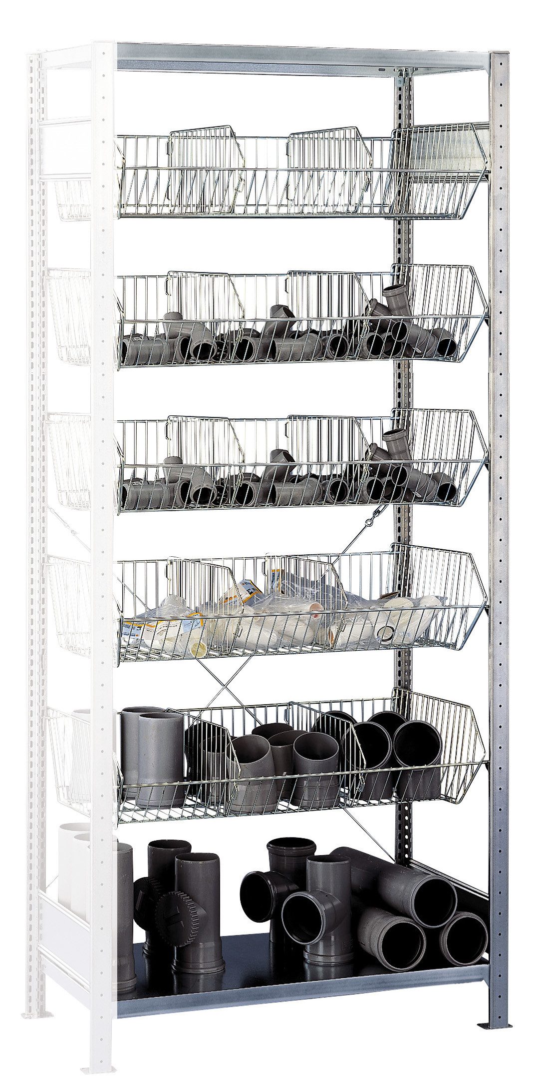 Steckregal AR, Drahtgitterkorbregal MULTIplus150, 2300 x 1000 x 500 mm