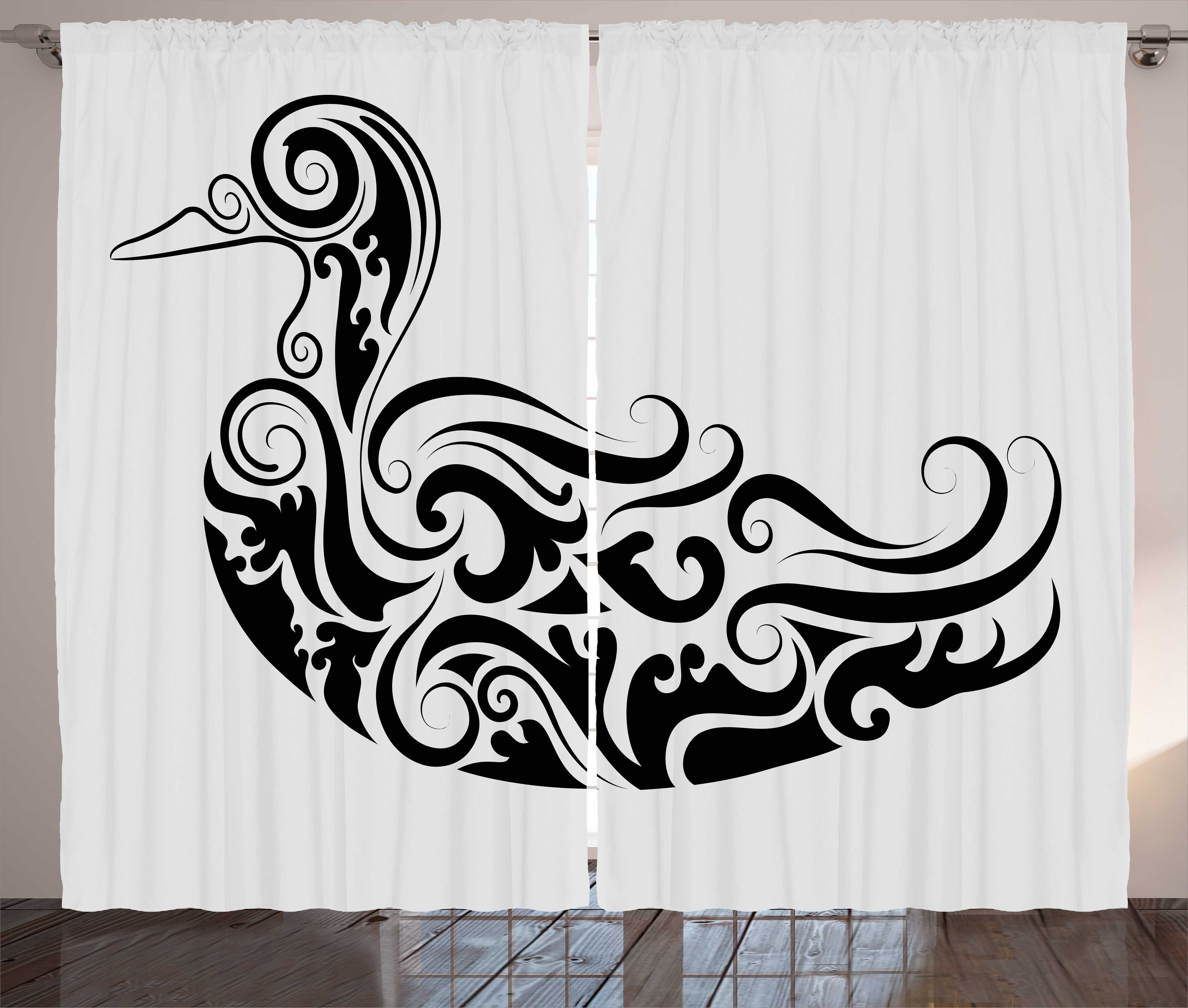 Gardine Schlafzimmer Kräuselband Vorhang mit Schlaufen und Haken, Abakuhaus, Ente Kalligraphisches Ente