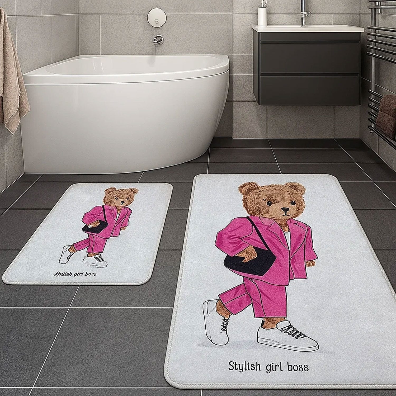 Jungengel Badematte Set 2-teilig Badteppich Duschvorleger Motiv Bär Badezim günstig online kaufen