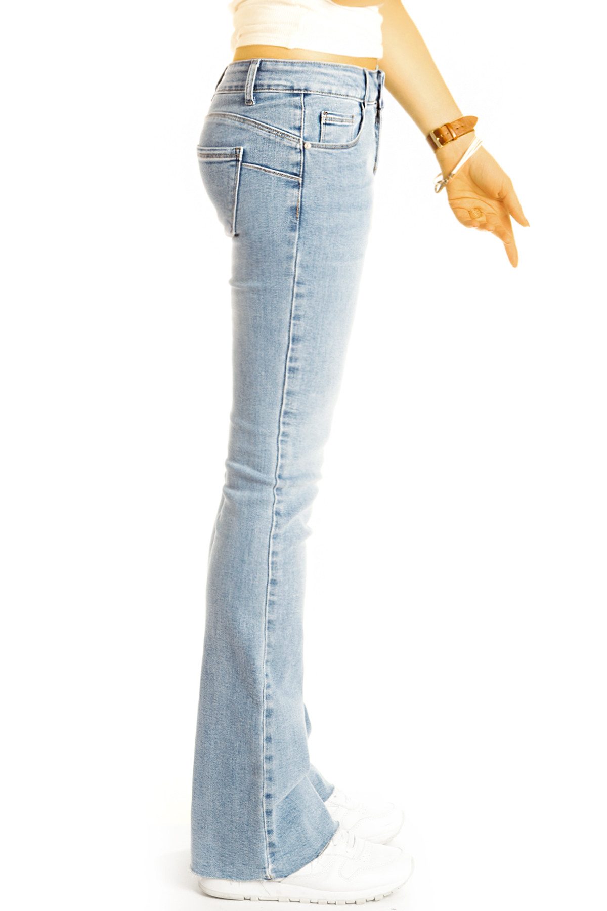 be styled Bootcut-Jeans Hüftige Bootcut Jeans Hose Slim fit Schlagjeans - Damen - j33L-1 offener Saum – Bild 4 von 5