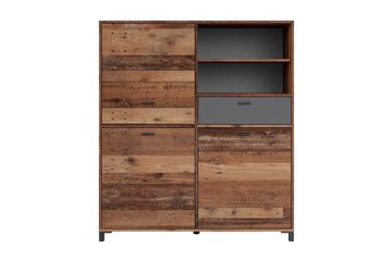 möbelando Highboard JACKSON (BxHxT: 126x143x40 cm), in Old Style mit einer Schublade und 3 Türen