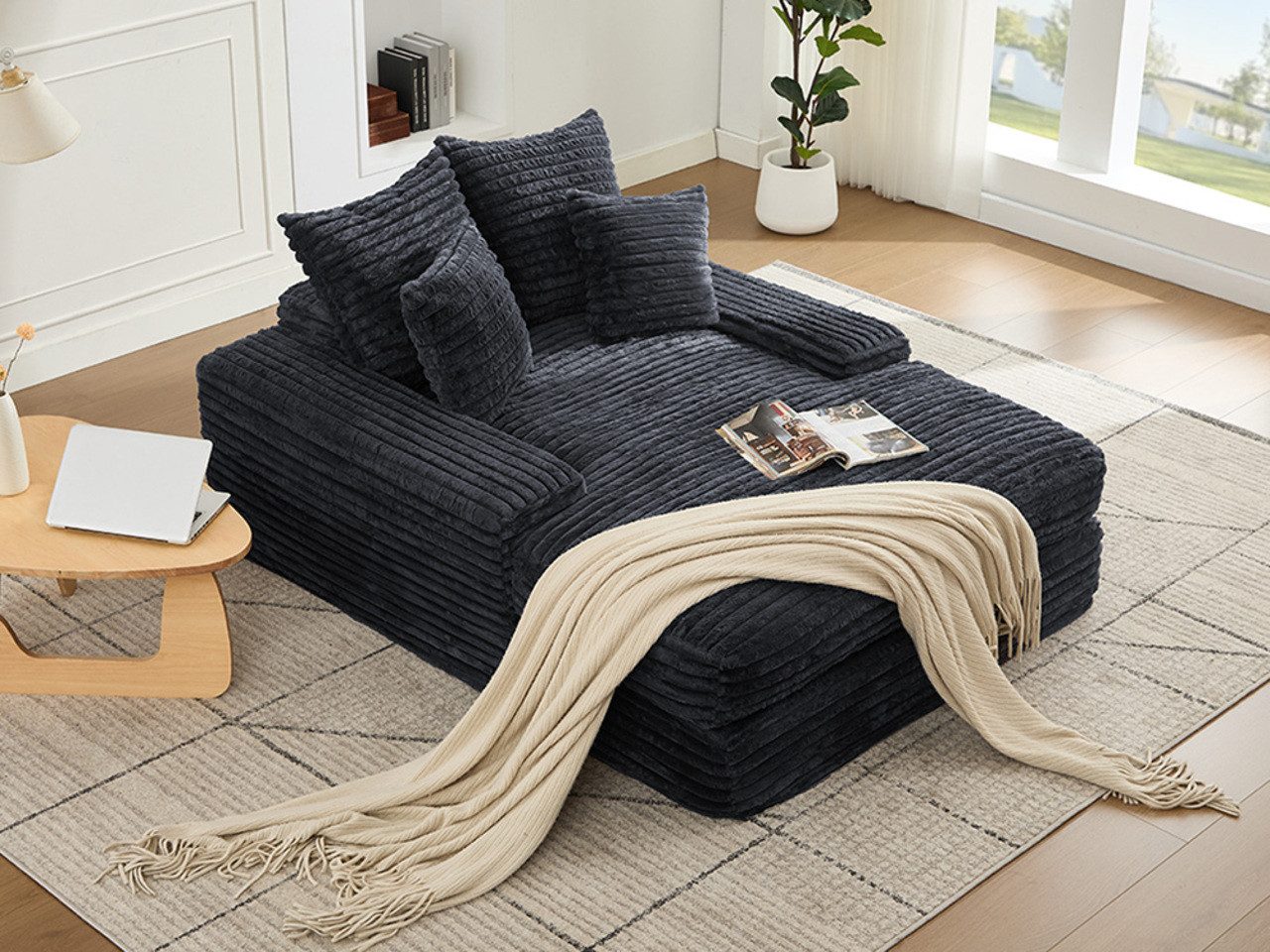 DEKKETO Schlafsofa Große Cord Cloud Couch 175x137cm – einteiliges Schaumstoff-Sofa, 1 Teile, mit breiten ArmlehnenKomplettes 4-Kissen-Set, ohne Montage – Bild 4 von 5