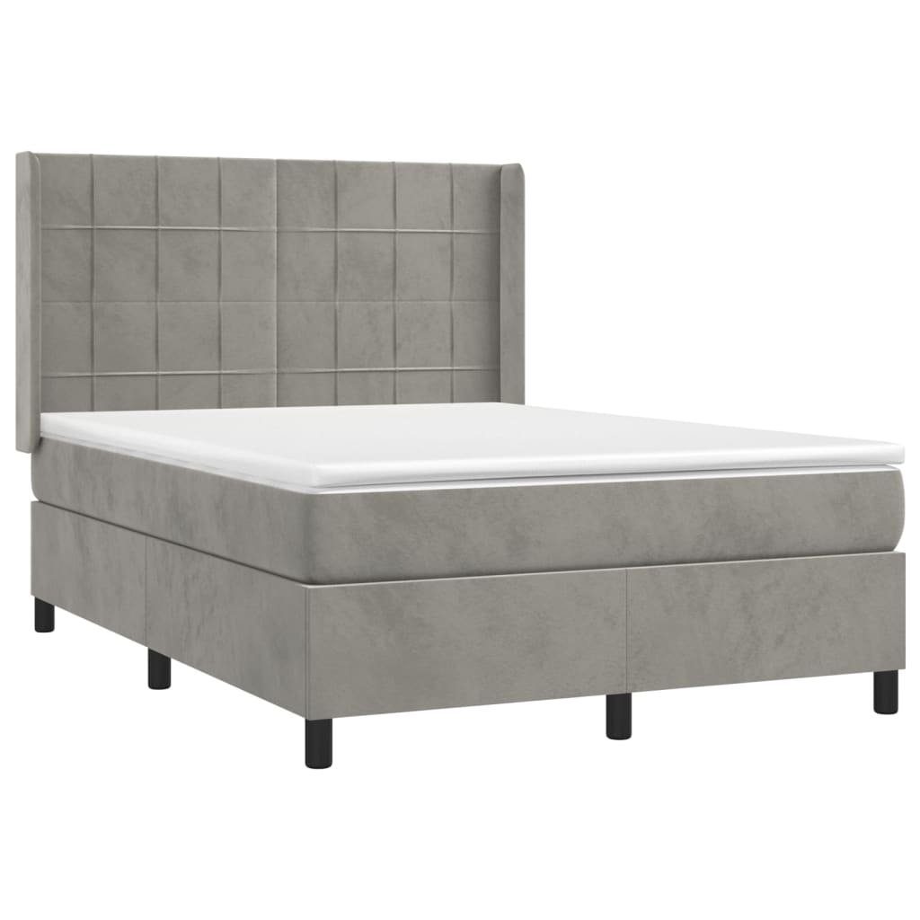 Bett Boxspringbett mit Matratze Hellgrau 140x200 cm Samt