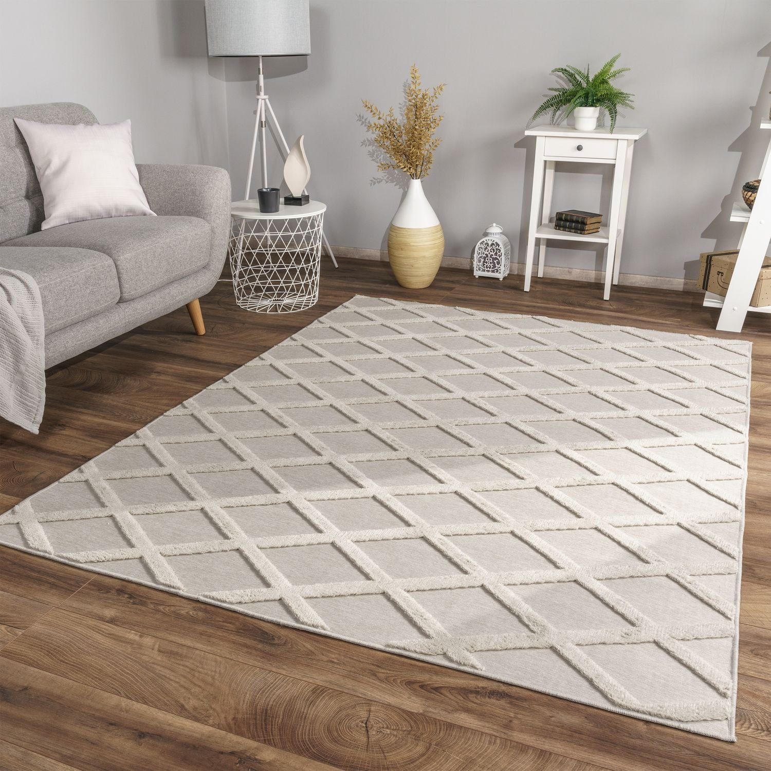 Teppich Wohnzimmer Teppich Esszimmer Kurzflor Skandinavisch, TT Home, rechteckig, Höhe: 4 mm Hellbeige Creme