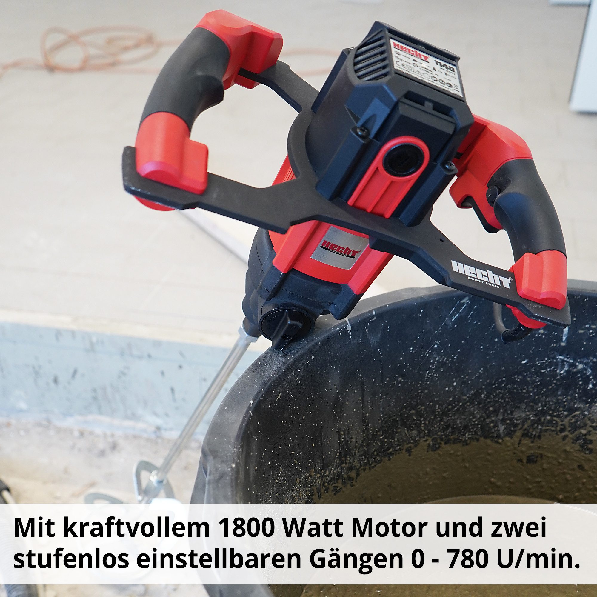 Hecht Rührwerk 1140 Farbrührer Mörtelrührer Quirl 2-Gang 38 Nm M14, Ø 140 mm, 1-tlg., stufenlos regelbar Metallgetriebe Estrichrührer