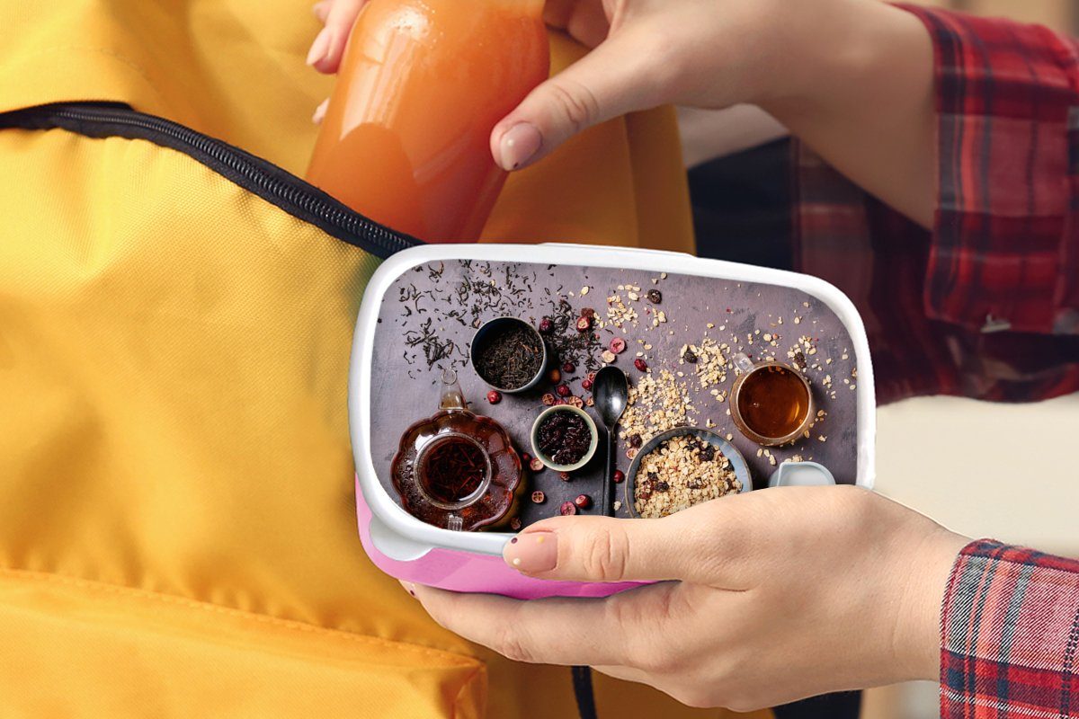 - - - Getrocknete Snackbox, Kinder, MuchoWow Lunchbox Brotdose (2-tlg), Früchte Kunststoff, Erwachsene, rosa für Haferflocken Mädchen, Kunststoff Brotbox Industriell, Gewürze