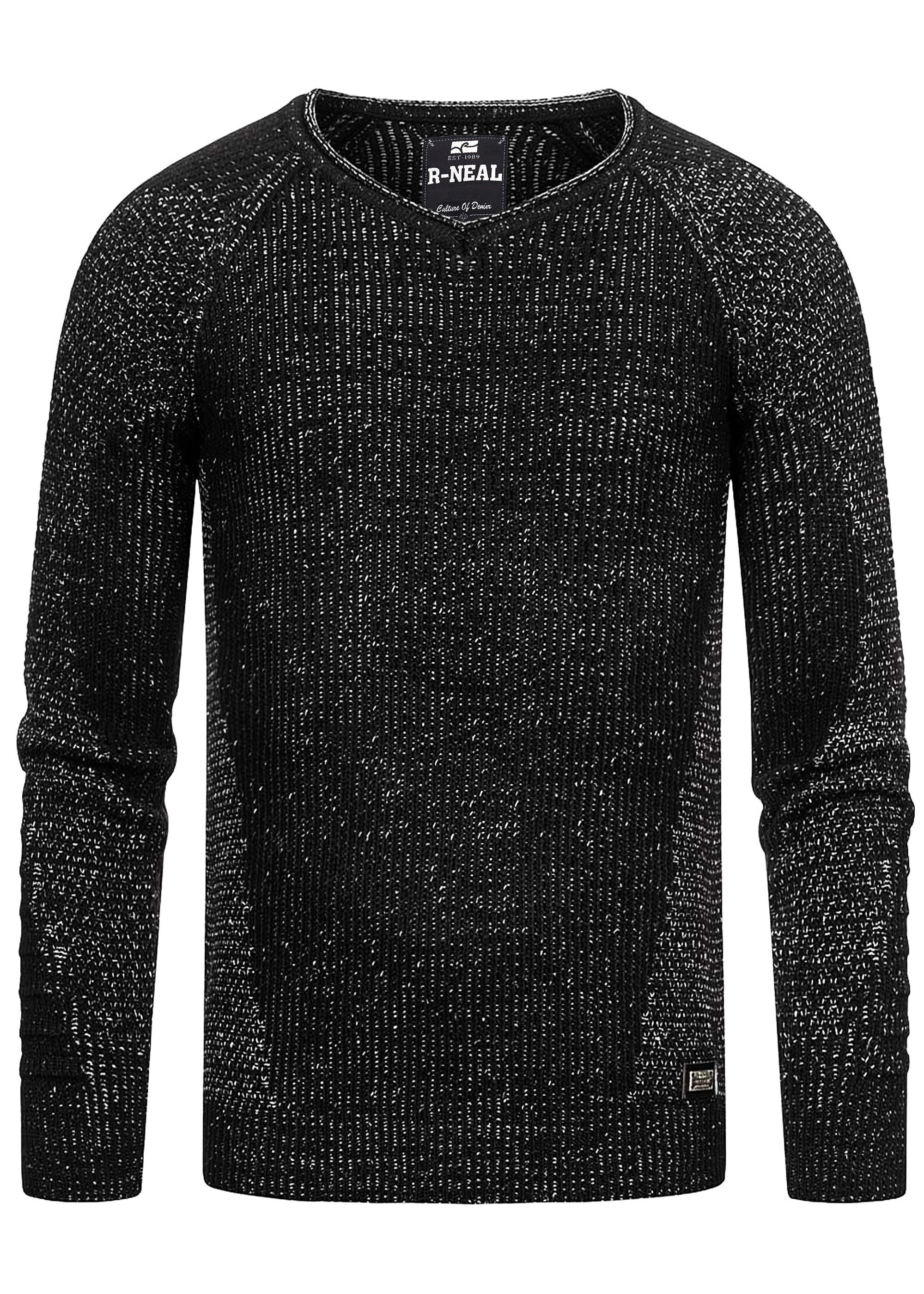 R-NEAL V-Ausschnitt-Pullover V-Neck Ripped Grobstrick Pullover Slim Fit Str günstig online kaufen