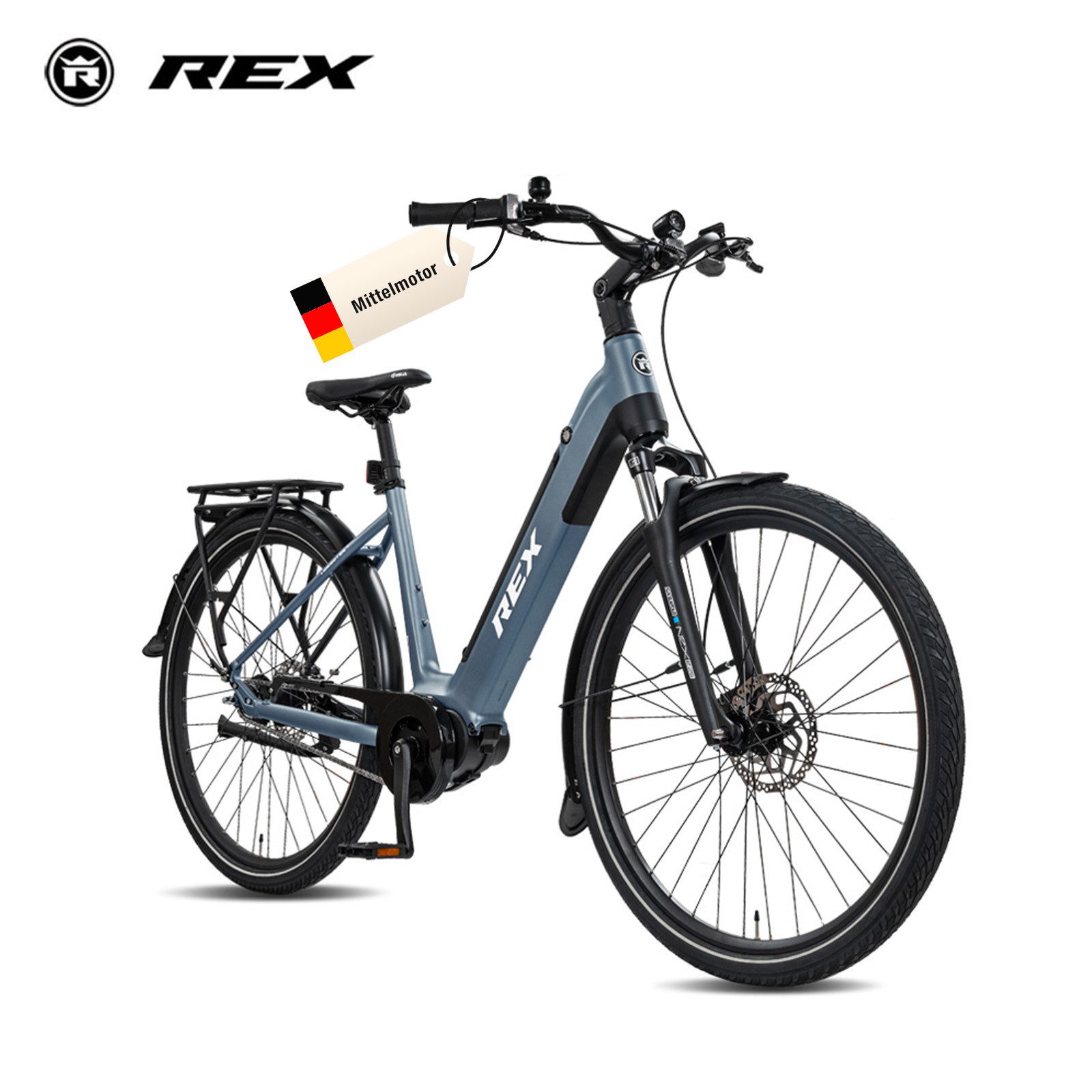 REX E-Bike Cityrad 28 Zoll Mittelmotor REX Commuter+ E-Bike, Pedelec Damen & Herren, 7 Gang Nexus 7 Gang Schaltwerk, Mittelmotor, 468 Wh, ebike max. 120km Reichweite, Suntour Federgabel, Scheibenbremsen