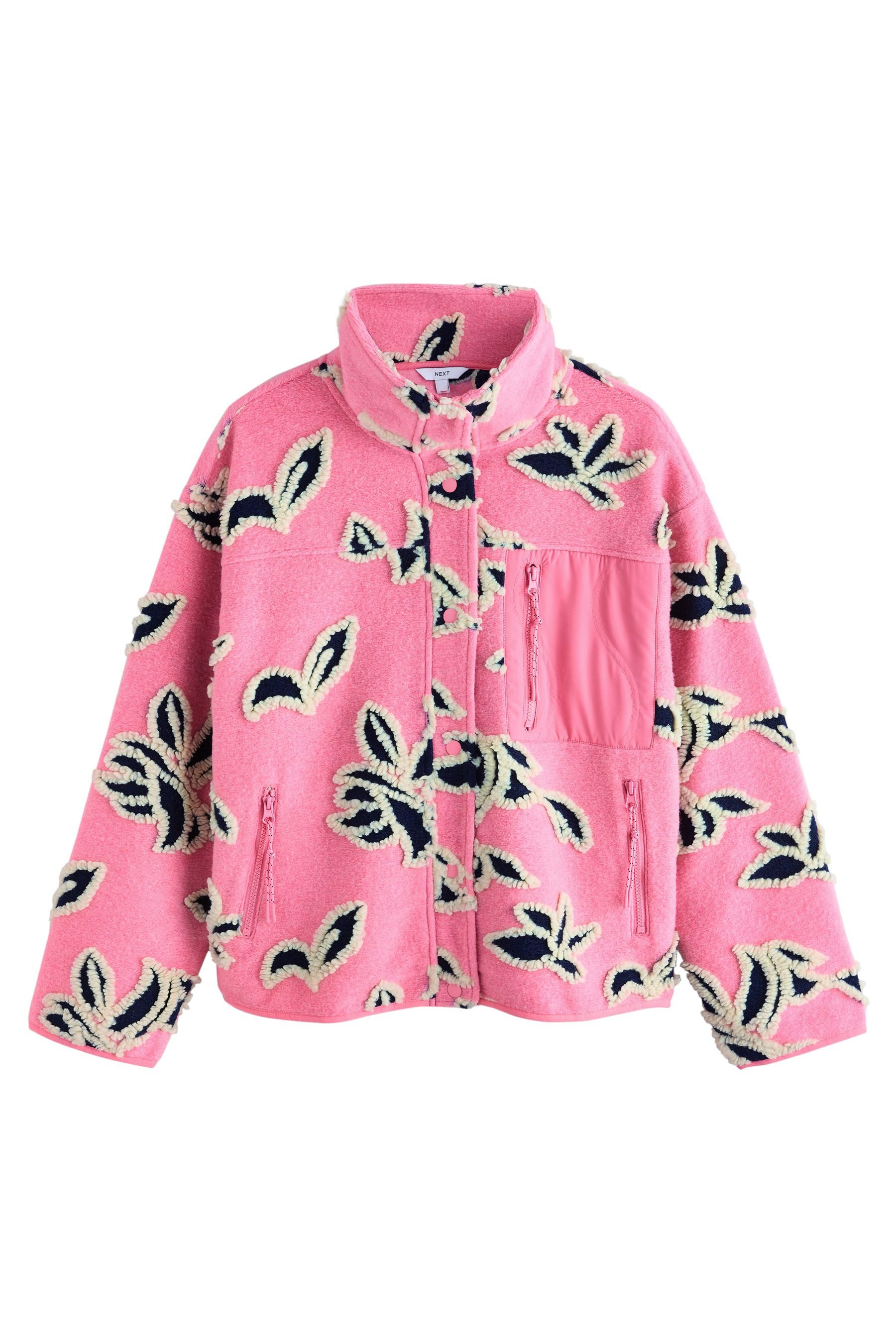 Next Fleecejacke Geknöpfte Borgjacke mit grafischem Blumenmuster (1-St)