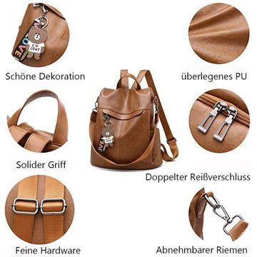 FeelGlad Daypack »Damen-Rucksack Anti-Diebstahl-Schultertasche Multifunktions-Schultasche, Pu, Braun« (Economy-Set, 1* Umhängetasche), PU