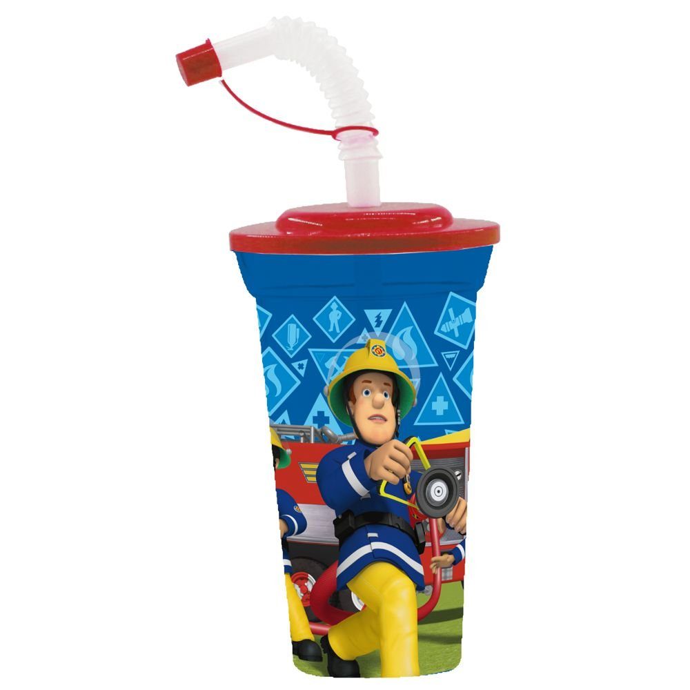 Strohhalm 500 Tasse, Kindergeschirr-Set Sam Trink-Becher Feuerwehrmann mit Feuerwehrmann ml Kunststoff Sam Kunststoff