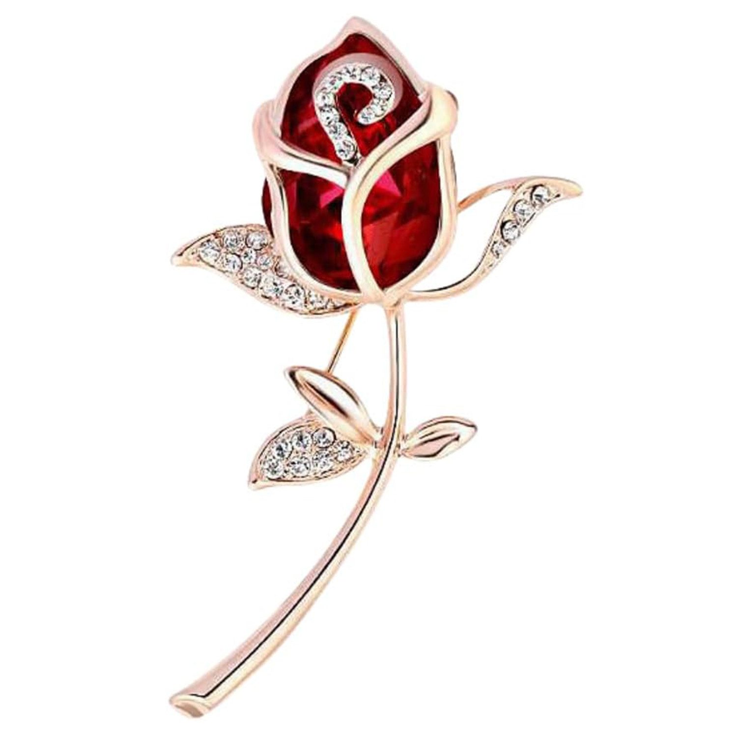 Brosche Metallbrosche in Form einer Rote Strass-Rosen-Brosche