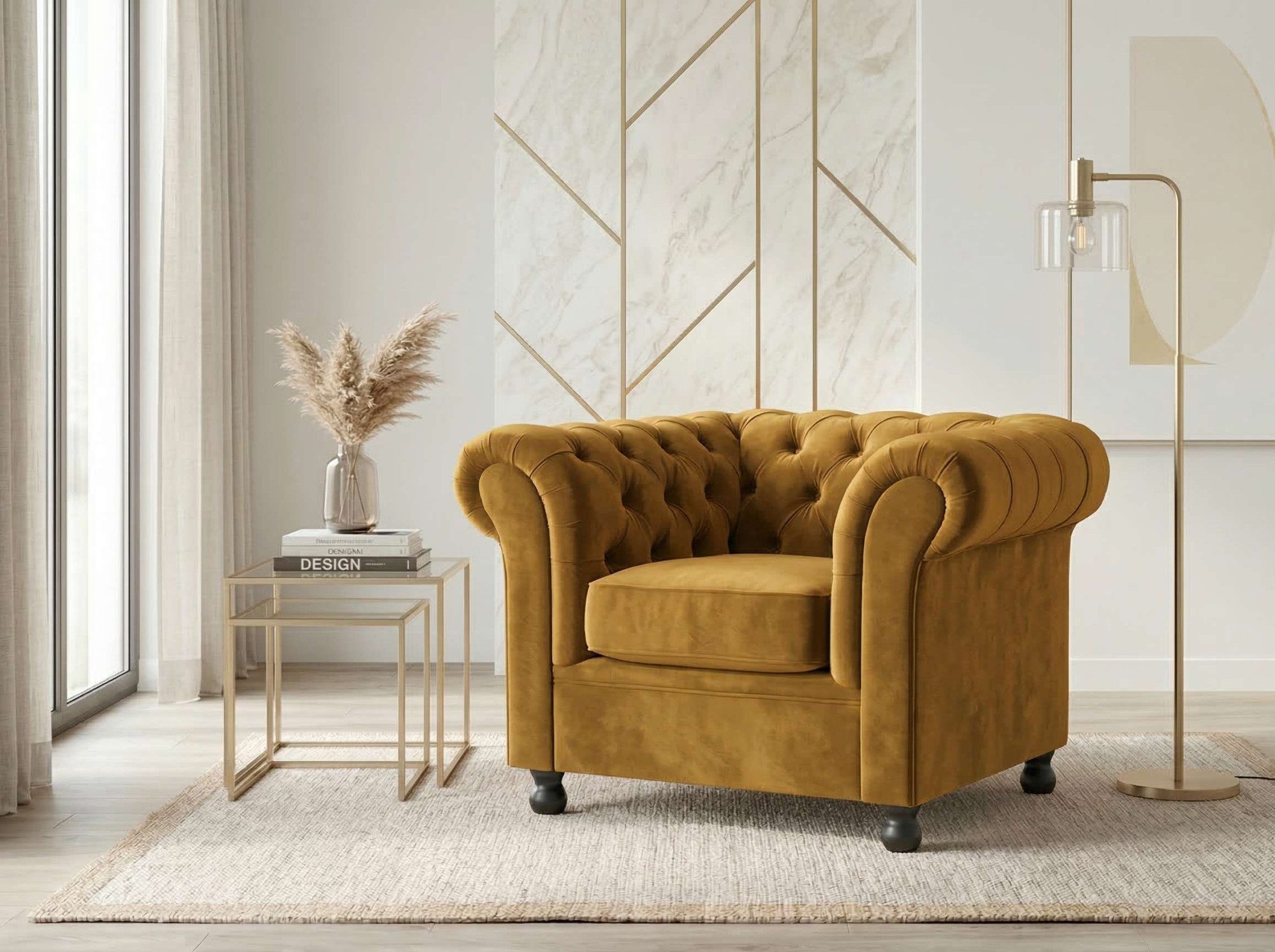 Home affaire Sessel BRONNOY Chesterfield Sessel mit aufwendiger Knopfheftung, Breite 108cm, Polstersessel mit geschwungenen Armlehnen, Chesterfield-Optik