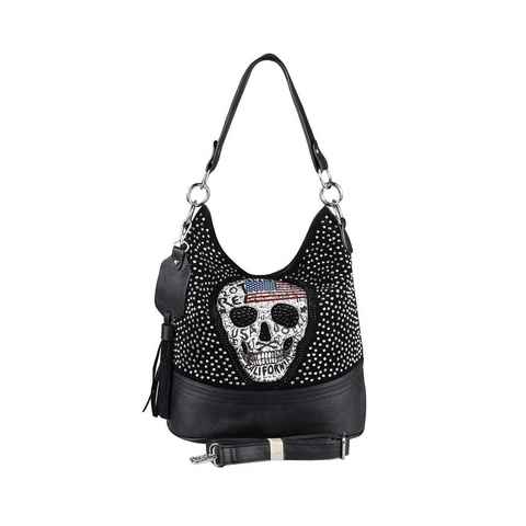 ITALYSHOP24 Schultertasche Damen Totenkopf Shopper Tasche Hobo, Skull Optik, als Handtasche & Umhängetasche tragbar