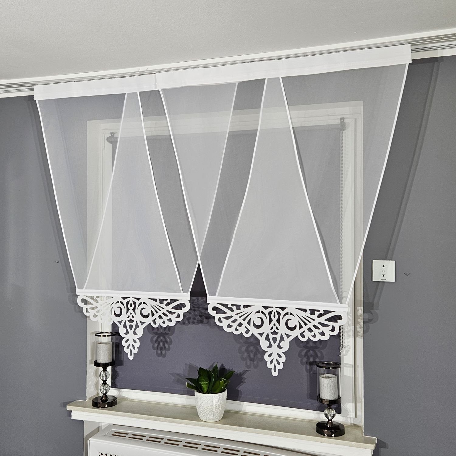 Gardinen by Justyna Scheibengardine 2er V Panel Voile Spitze (2 St), Kräuselband, transparent, Voile, Modern,Panelgardine,Paneele,Fertiggardine,Fensterdeko,Schiebengardine