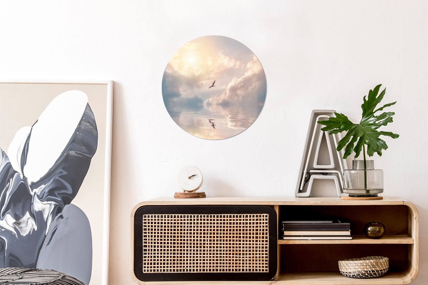 MuchoWow Gemälde Vogel - Meer - Sonne, Fotodruck (1 St), Kreis Wanddekoration, Rundes Wandbild, 30x30 cm