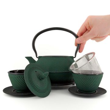 teayumi Teekanne ARARE Tetsubin Komplett-Set Gusseisenkanne 900 ml Grün, 0.9 l, (Komplett-Set, 8-teilig), mit herausnehmbaren Edelstahlsieb, mit Henkel