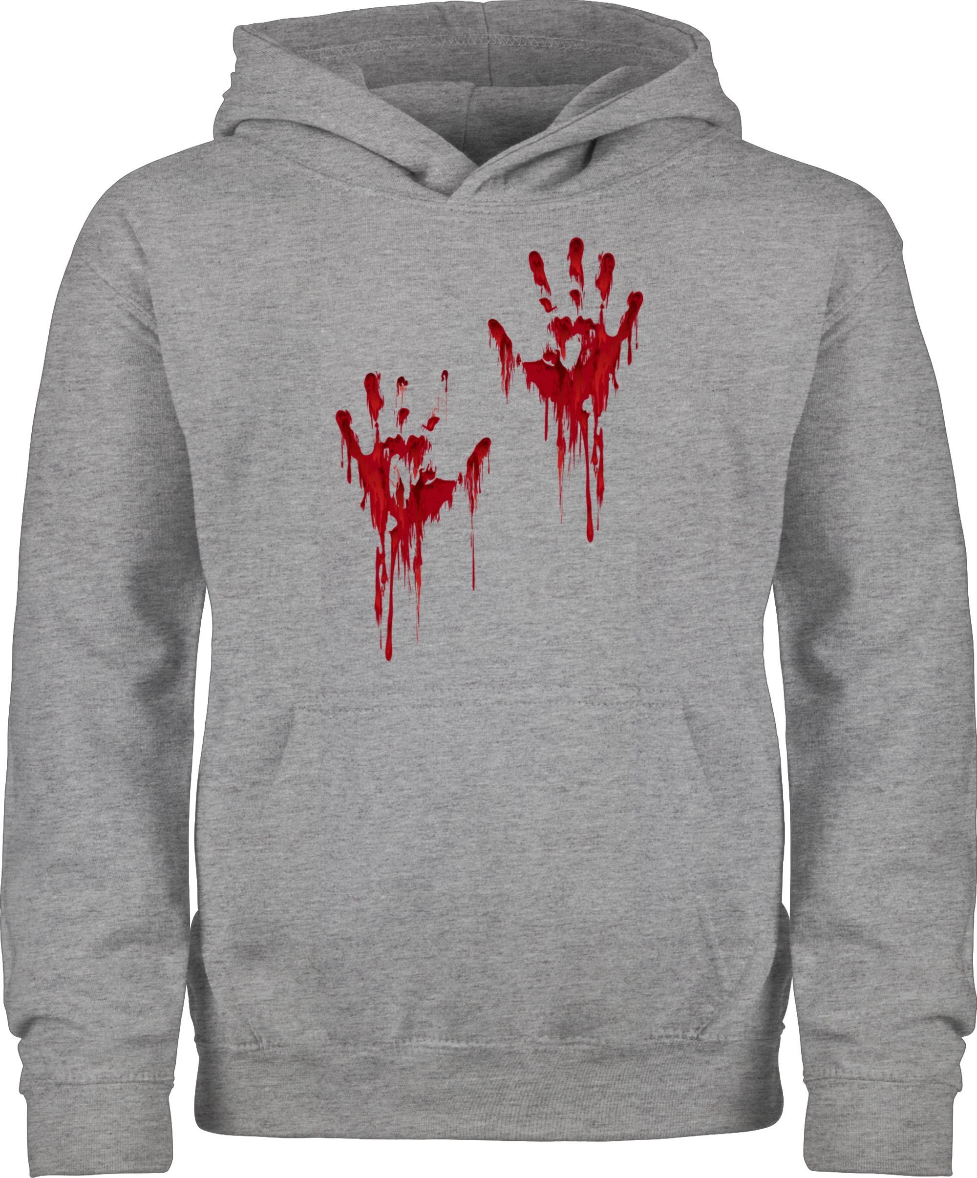 Shirtracer Hoodie Blutige Hände Blut Handabdruck Blutverschmiert Blutiges Blutspritzer H Halloween Kostüme für Kinder 2 Grau meliert