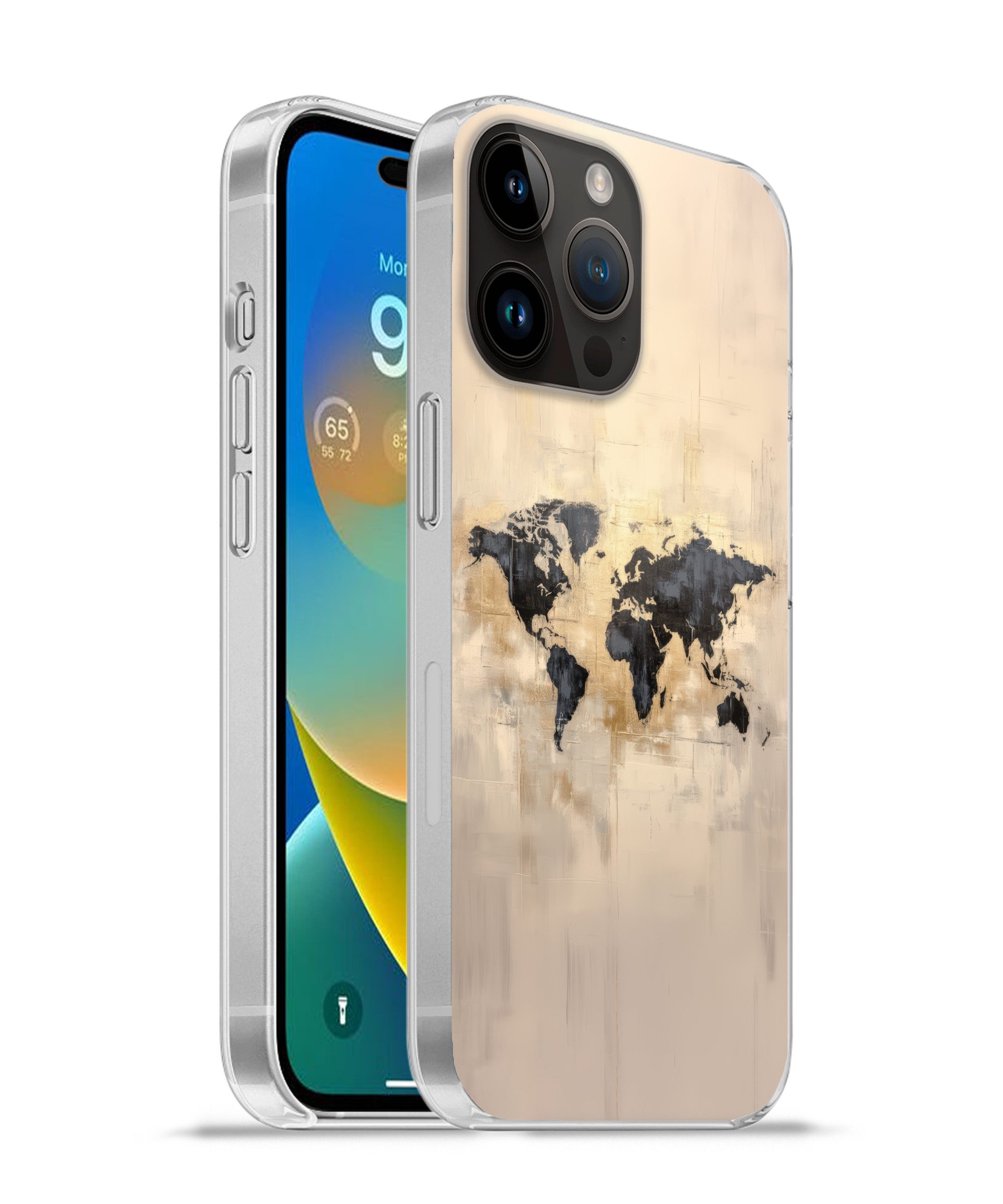 MuchoWow Handyhülle für Apple iPhone 14 Pro Max Weltkarte - Gold - Schwarz - Abstrakt, Smartphone-Bumper, Print, Handy Schutzhülle Dünn