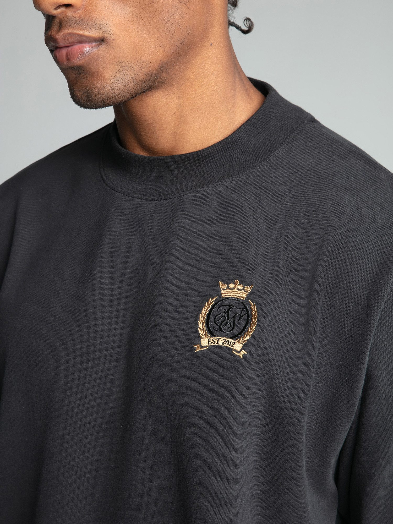Siksilk T-Shirt SikSilk Herren Schwarzes Premium Crest T-Shirt