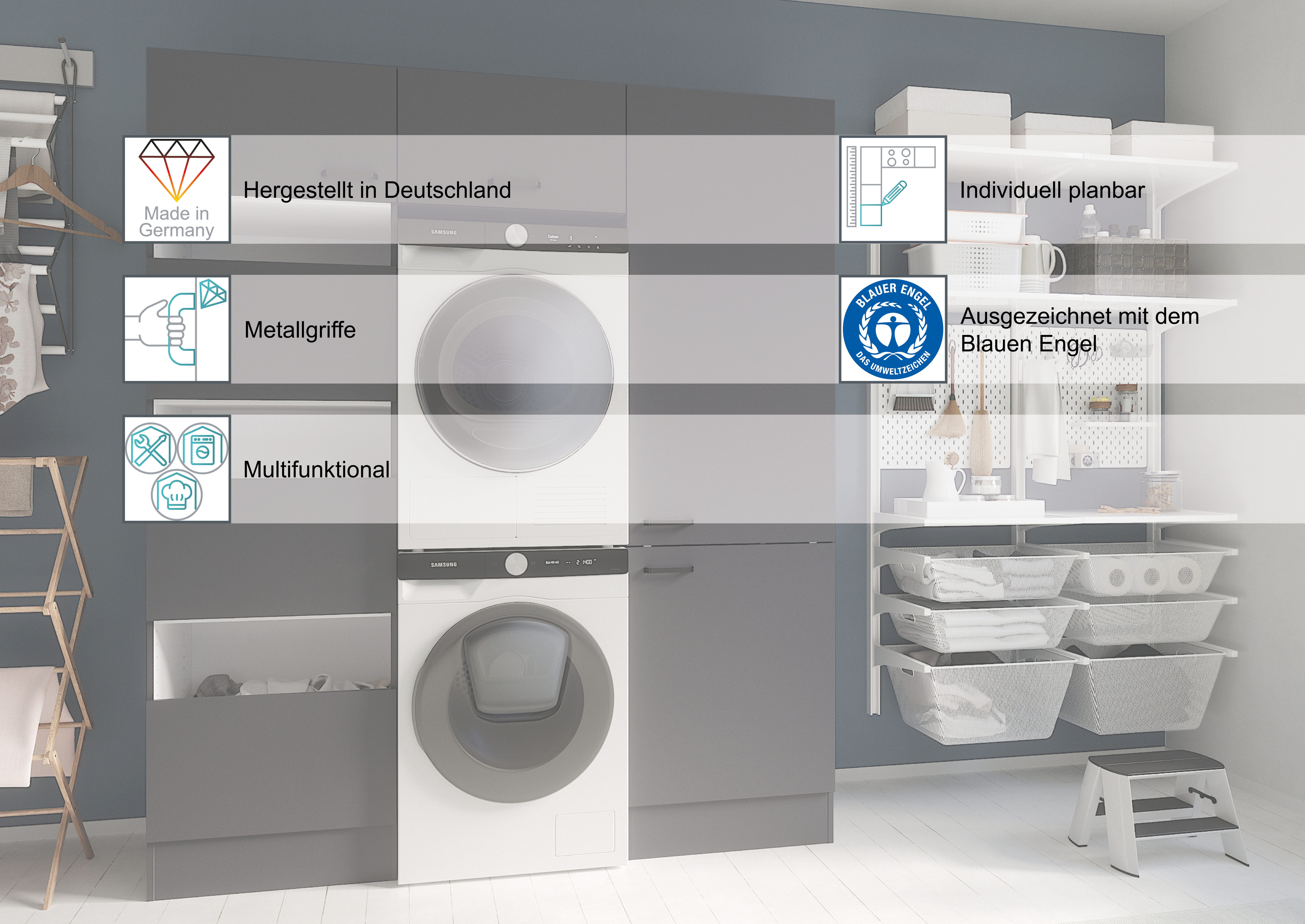 OPTIFIT Pantryküche OPTImulti, Breite 170 cm, mit Unterbaukühlschrank und 2-Platten-Kochfeld