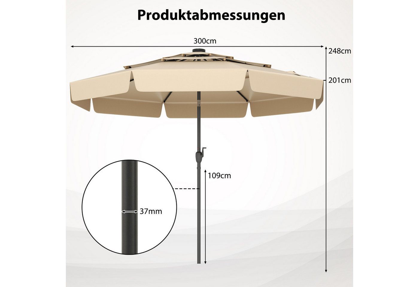 Thumbnail - KOMFOTTEU Sonnenschirm, Gartenschirm mit 3-stöckigem Dach, 32 LED Beleuchtungen