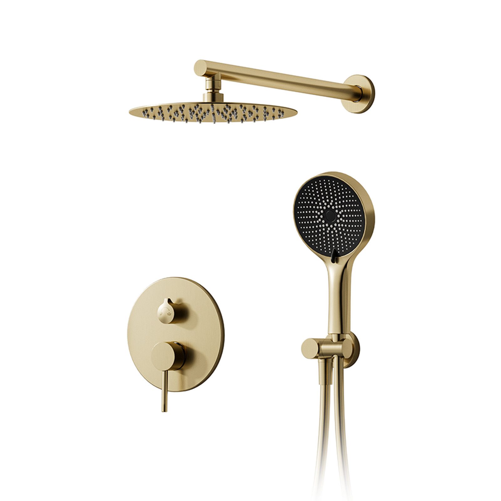 Oihpaw Duschsystem Dusch-Set Unterputz mit Regendusche & Brause, gebürstet Gold, 1 tlg., 30x30 cm Regendusche, 360° verstellbar + Anti-Kalk, Unterputz-Set