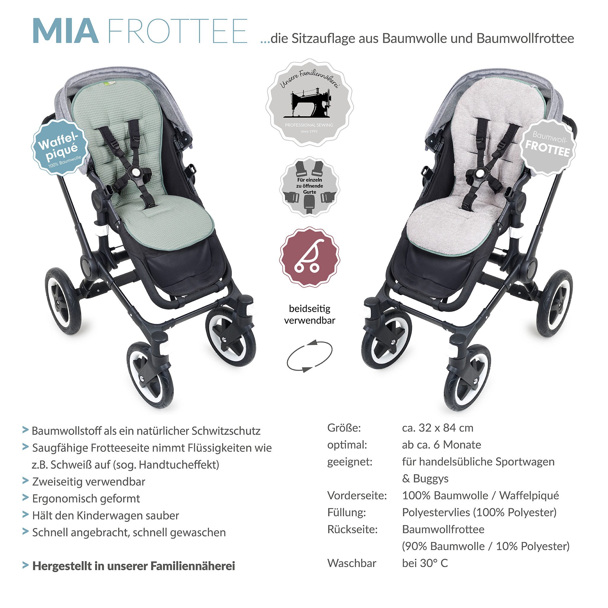 Liebes von priebes Kinderwagen-Sitzauflage MIA FROTTEE Sitzauflage für Kinderwagen und Buggy, Schonbezug mit