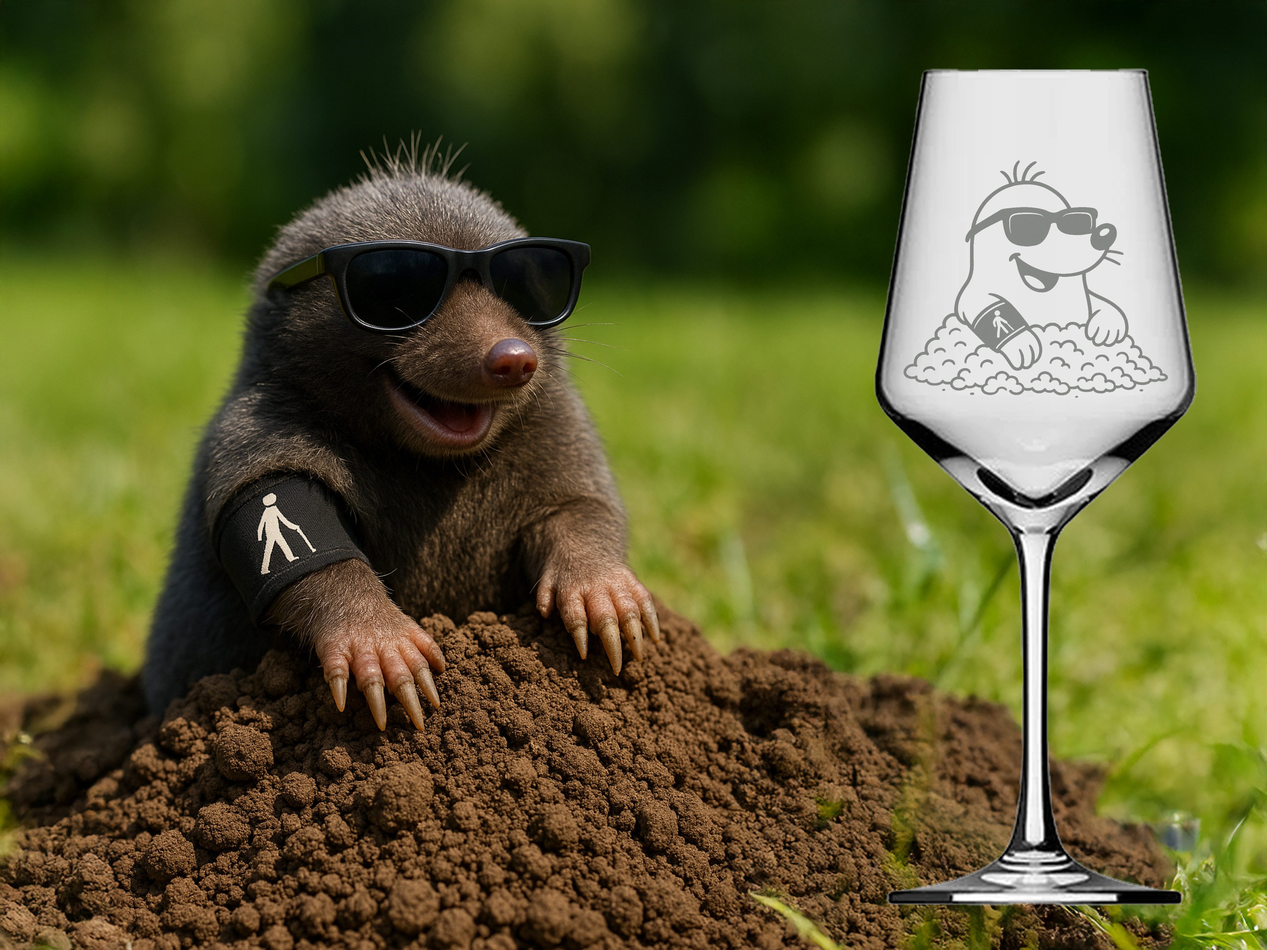 eXODA Weinglas Weinglas Gravur Maulwurf 350ml spülmaschinenfest für Weinliebhaber, 1-tlg., Glas, Atemberaubende Darstellung