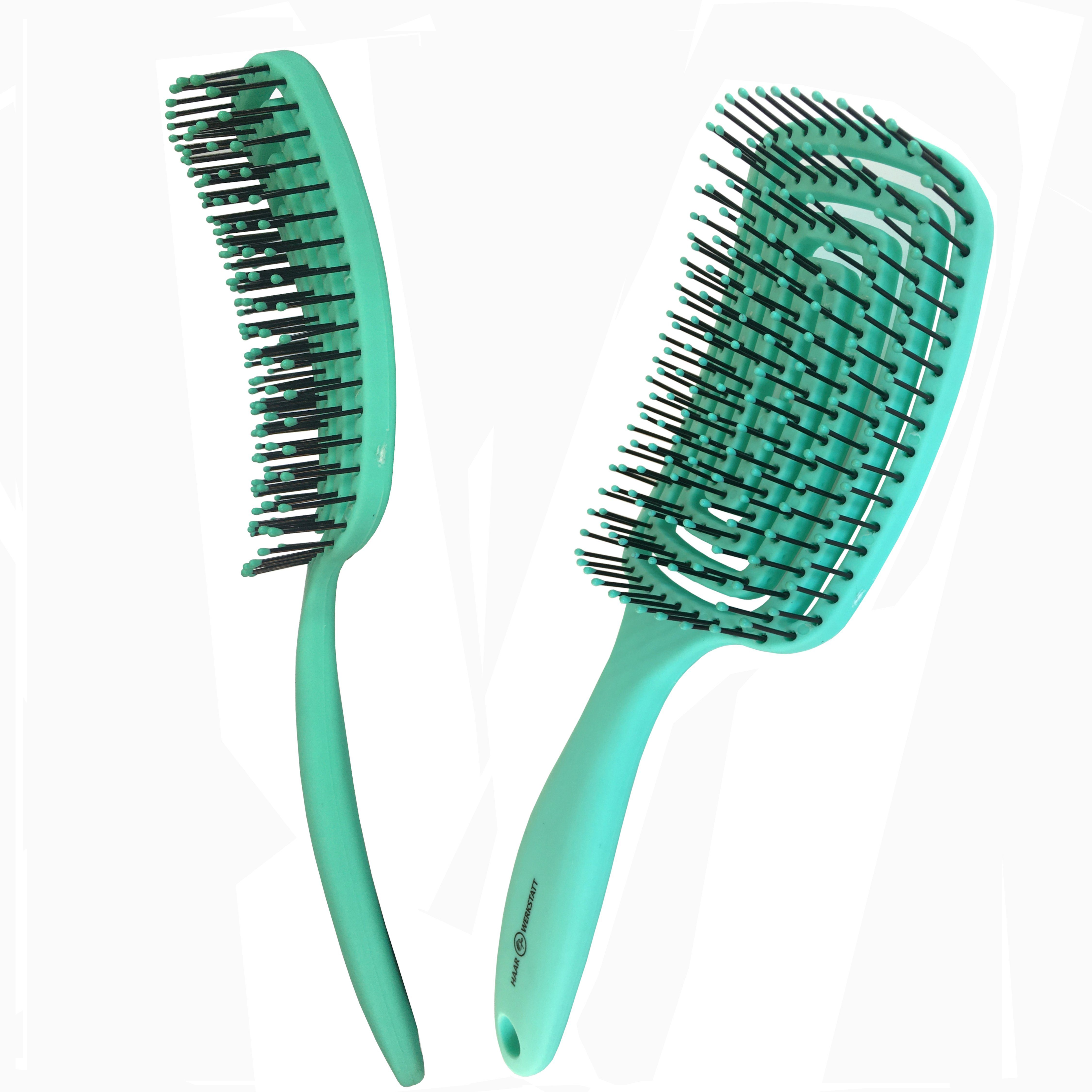 Haarwerkstatt Haarbürste Profi Haarbürste für Damen, Herren und Kinder - Die optimale Entwirrungsbürste für Ihr Haar, Gebogene Haarbürste mit weiche Borsten - curved brush Grün